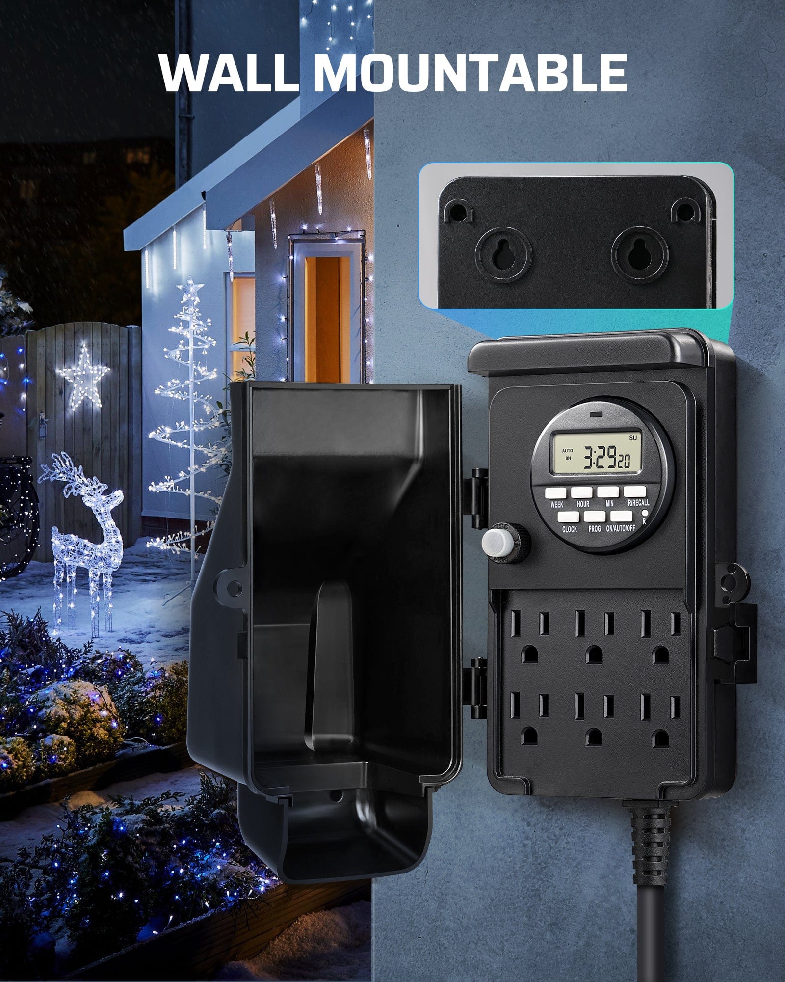 DEWENWILS Outdoor Digital Power Strip Timer, Outdoor Multi Socket Time Timer, Waterproof 6 Outlet Garden Power Stake, 6ft Cord, for Garden Lights, Christmas Decoration, 1800W/15A Heavy Duty-SHOYS22A