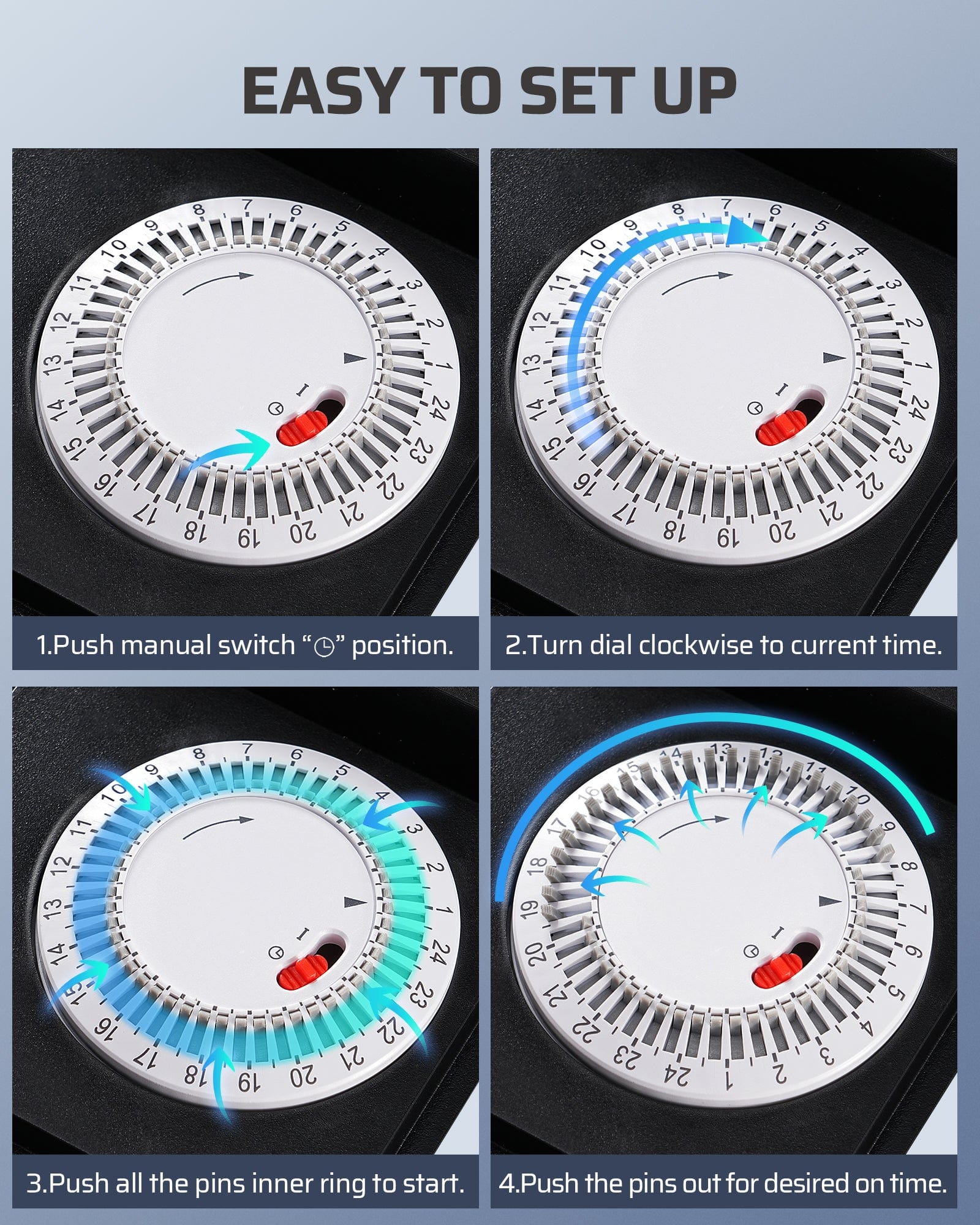 DEWENWILS Outdoor Mechanical Power Strip Timer, 24 Hour Multi Socket Timer, Waterproof 6 Outlet Garden Power Stake, 6 ft Cord, 1800W/15A Heavy Duty, for Garden Lights, Christmas Decoration, Sprinklers-SHOYS22M
