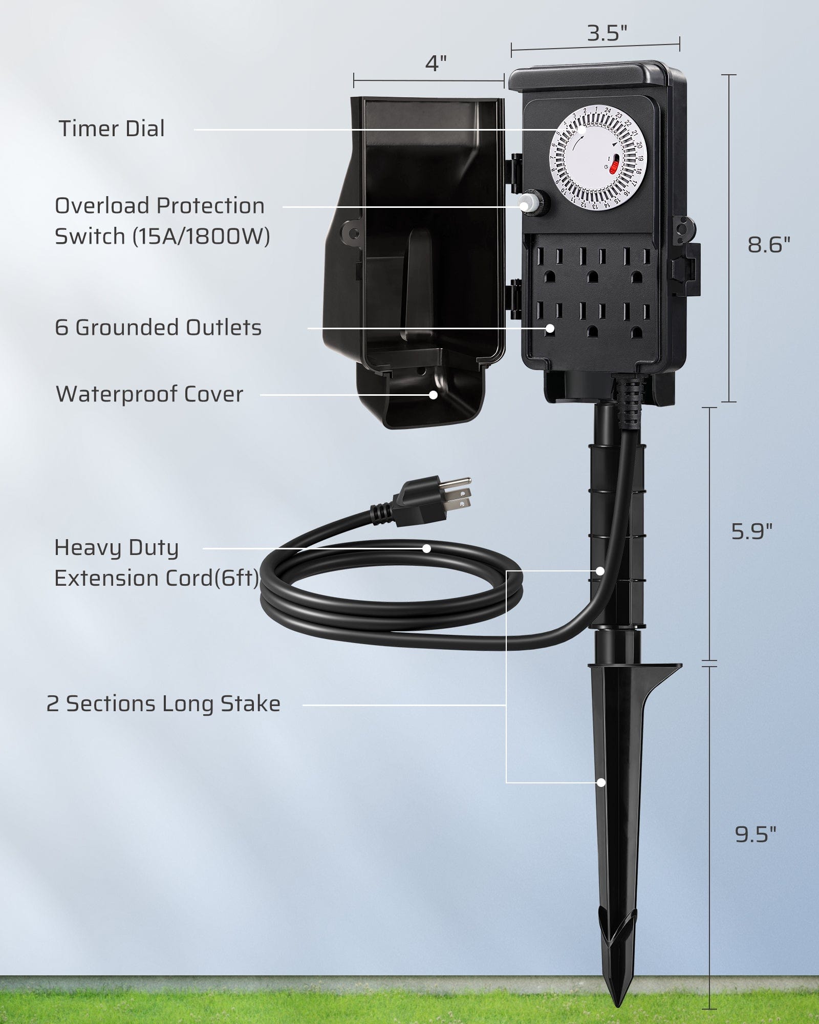 Outdoor Power Stake with Timer dimensions