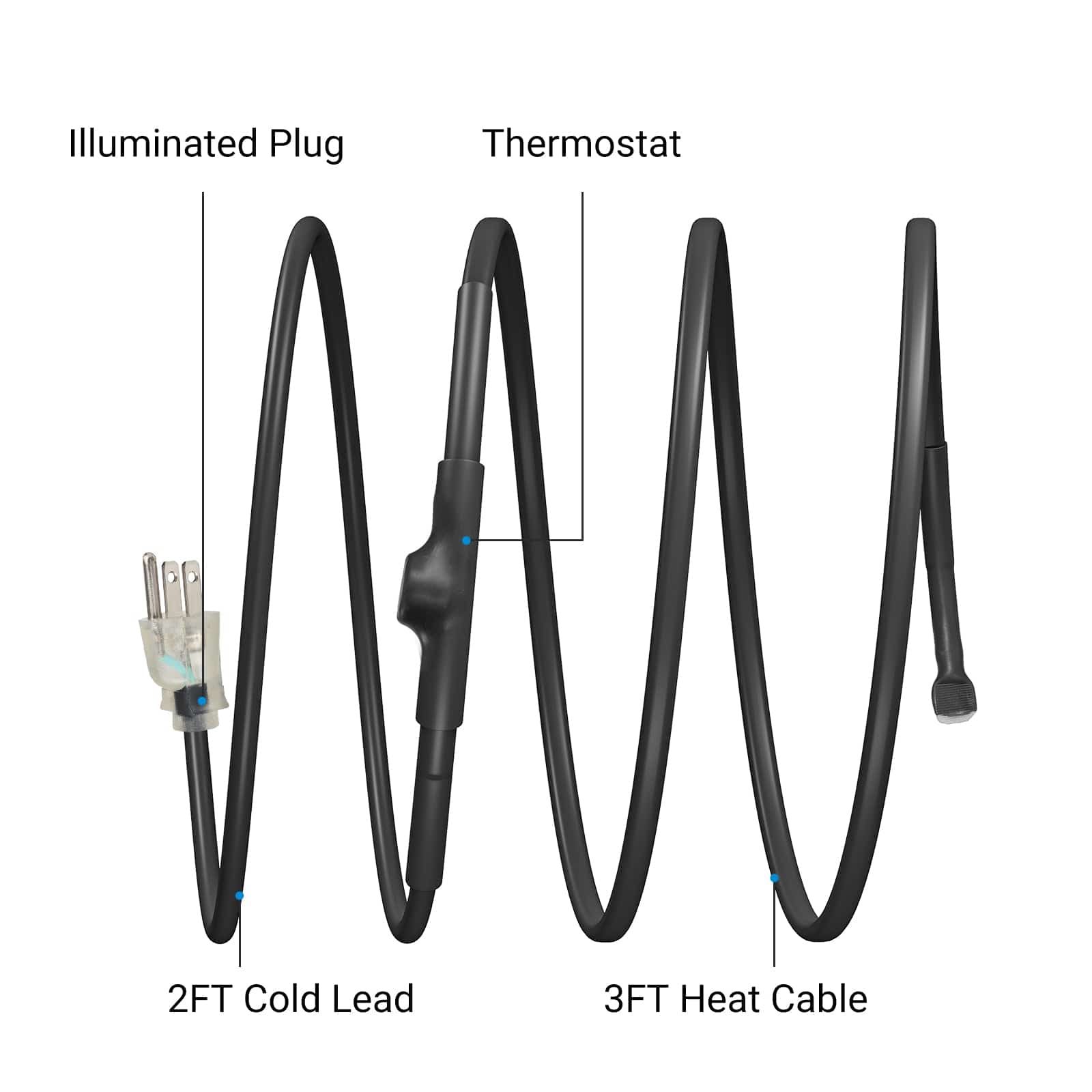 DEWENWILS 12FT Heat Cable for Pipe Freeze Protection, Snow De-Icing Cable with Build in Thermostat-HPHC03A