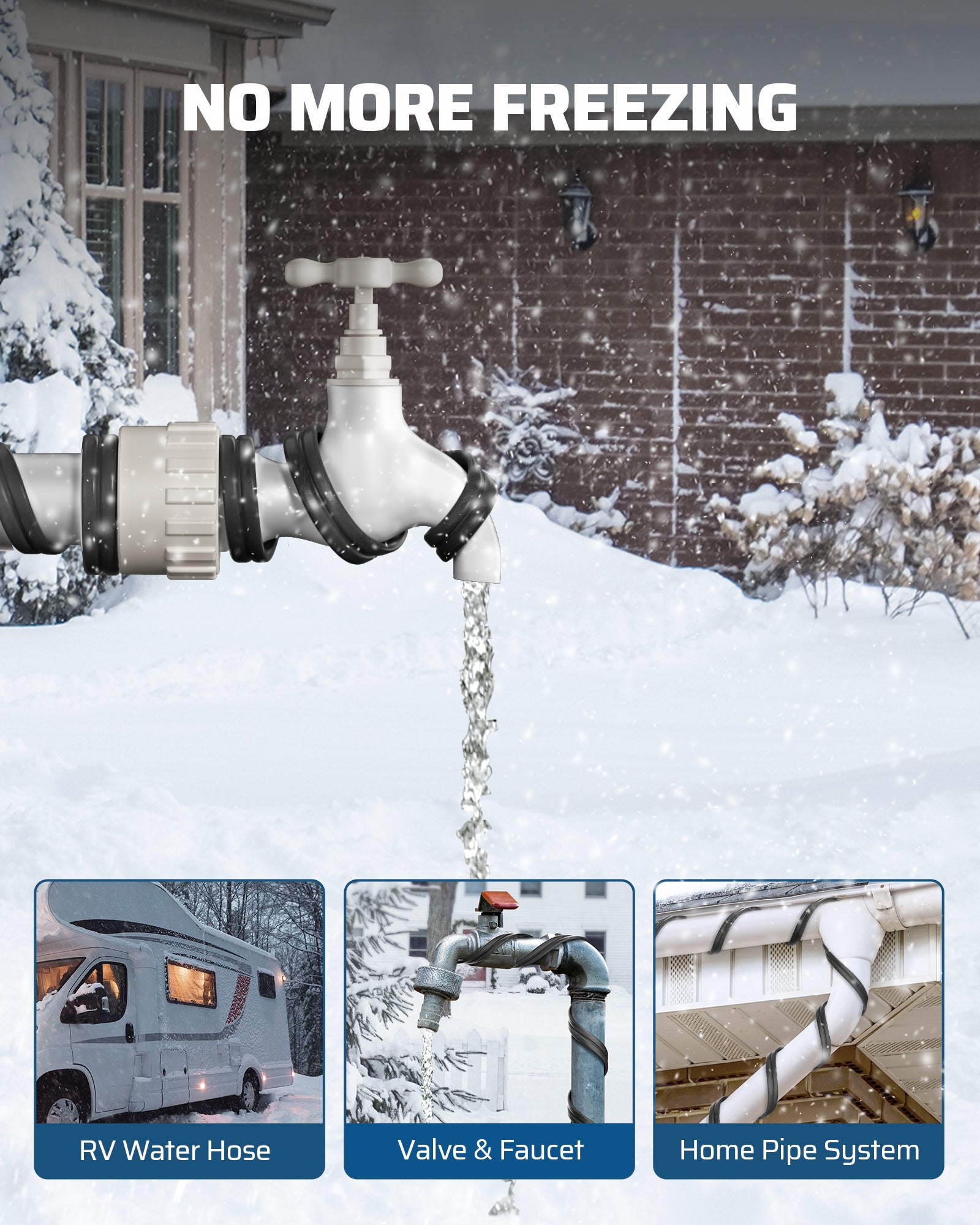 DEWENWILS 3FT Water Pipe Heat Cable for Pipe Freeze Protection, 120V Snow Heating De-Icing Cable with Build-in Thermostat, 7W/ft Water Pipe Heat Tape for PVC, Metal and Plastic Pipe-HPHC03D