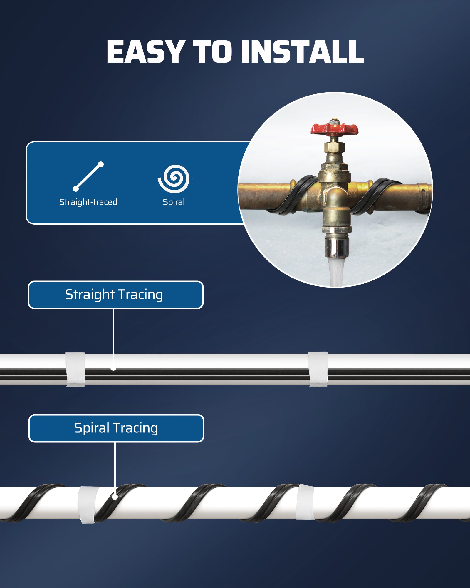 DEWENWILS 3FT Water Pipe Heat Cable for Pipe Freeze Protection, 120V Snow Heating De-Icing Cable with Build-in Thermostat, 7W/ft Water Pipe Heat Tape for PVC, Metal and Plastic Pipe-HPHC03D