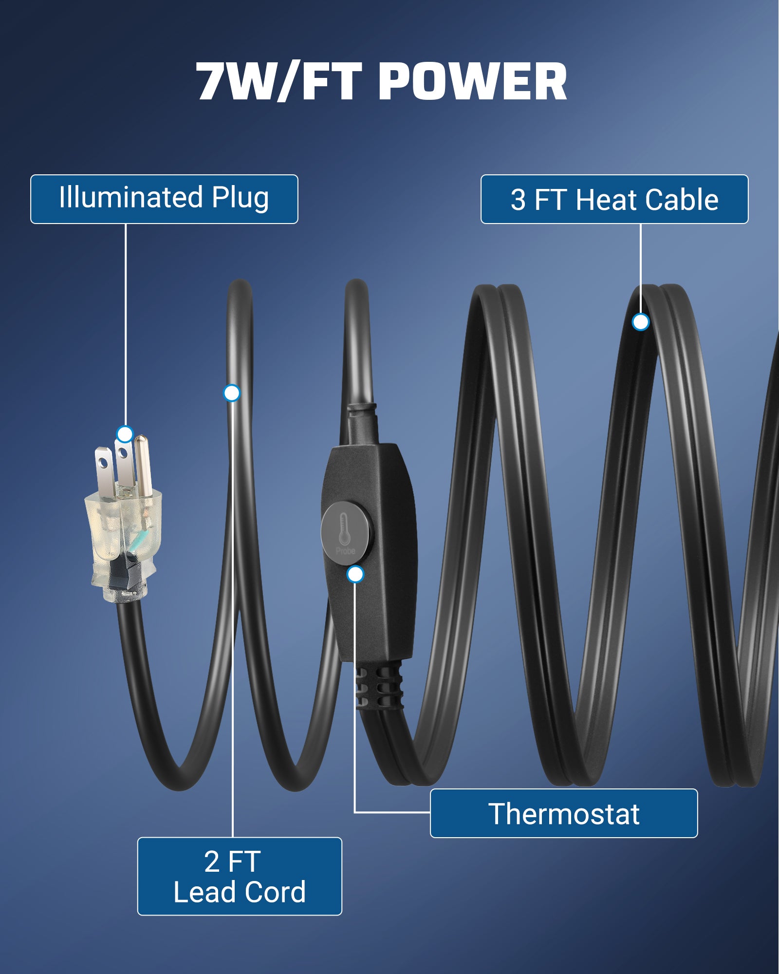 DEWENWILS 3FT Water Pipe Heat Cable for Pipe Freeze Protection, 120V Snow Heating De-Icing Cable with Build-in Thermostat, 7W/ft Water Pipe Heat Tape for PVC, Metal and Plastic Pipe-HPHC03D