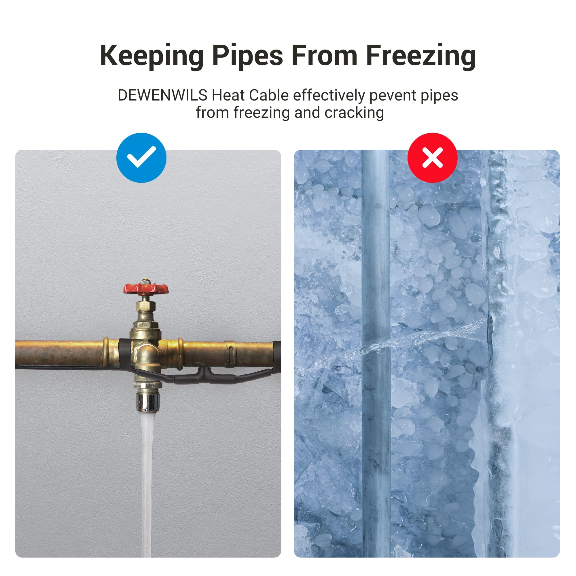 DEWENWILS 6FT Heat Cable for Pipe Freeze Protection, Snow De-Icing Cable with Build in Thermostat-HPHC06A