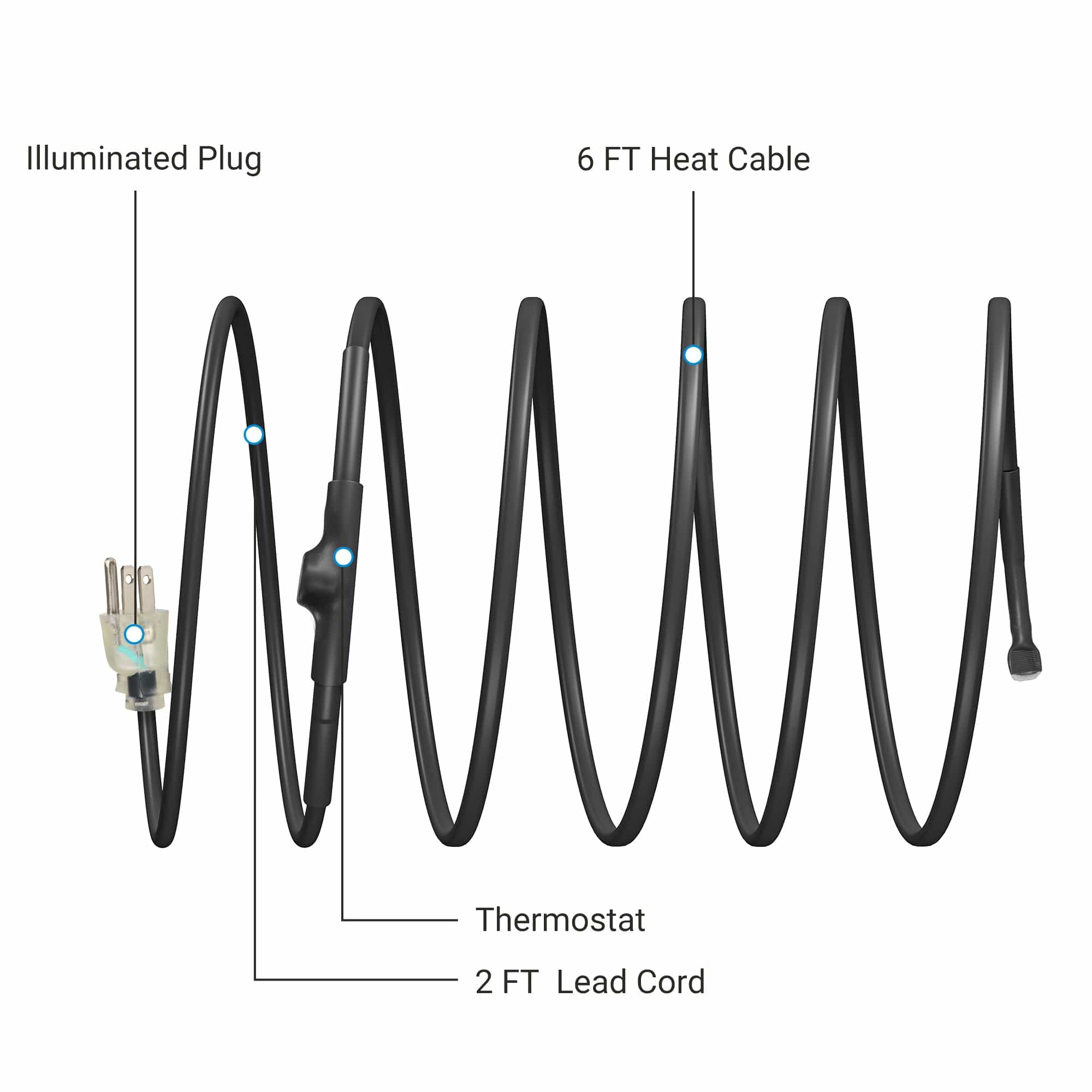 DEWENWILS 6FT Heat Cable for Pipe Freeze Protection, Snow De-Icing Cable with Build in Thermostat-HPHC06A