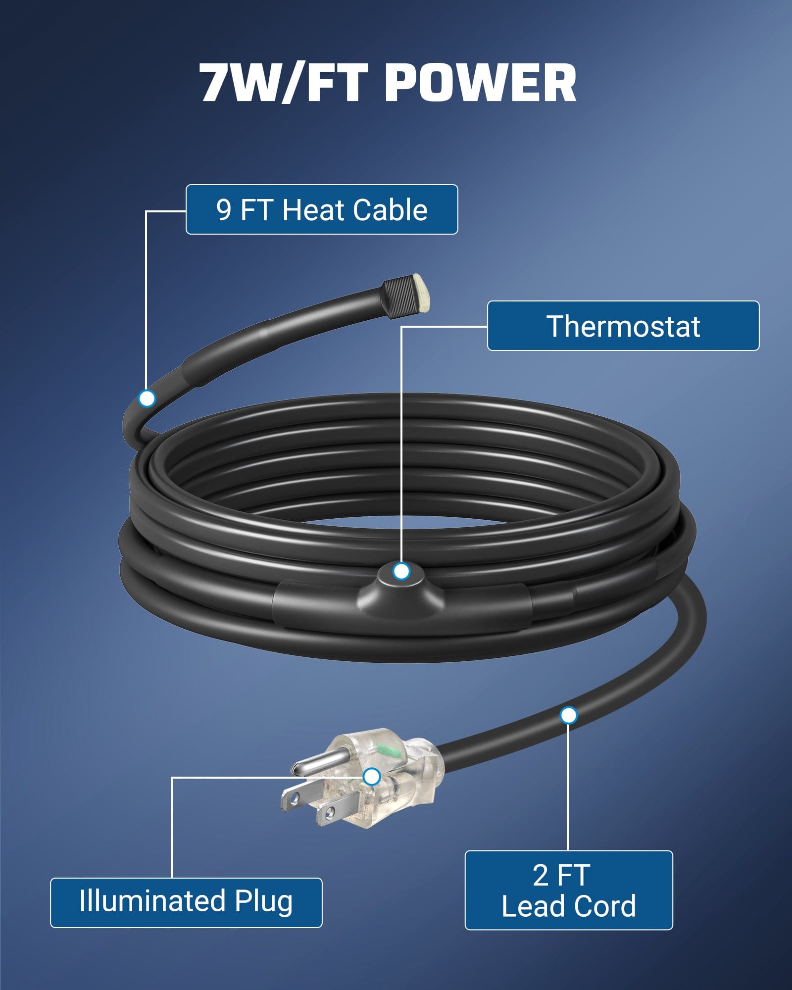 DEWENWILS 12FT Heat Cable for Pipe Freeze Protection, Snow De-Icing Cable with Build in Thermostat-HPHC09A