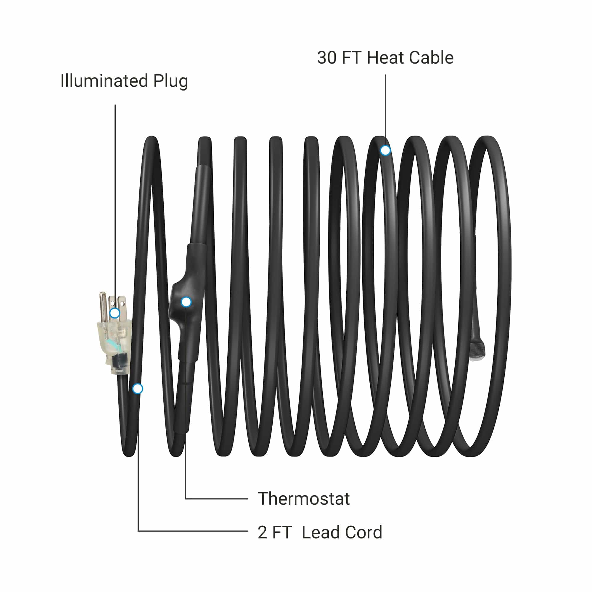 DEWENWILS 12FT Heat Cable for Pipe Freeze Protection, Snow De-Icing Cable with Build in Thermostat-HPHC12A
