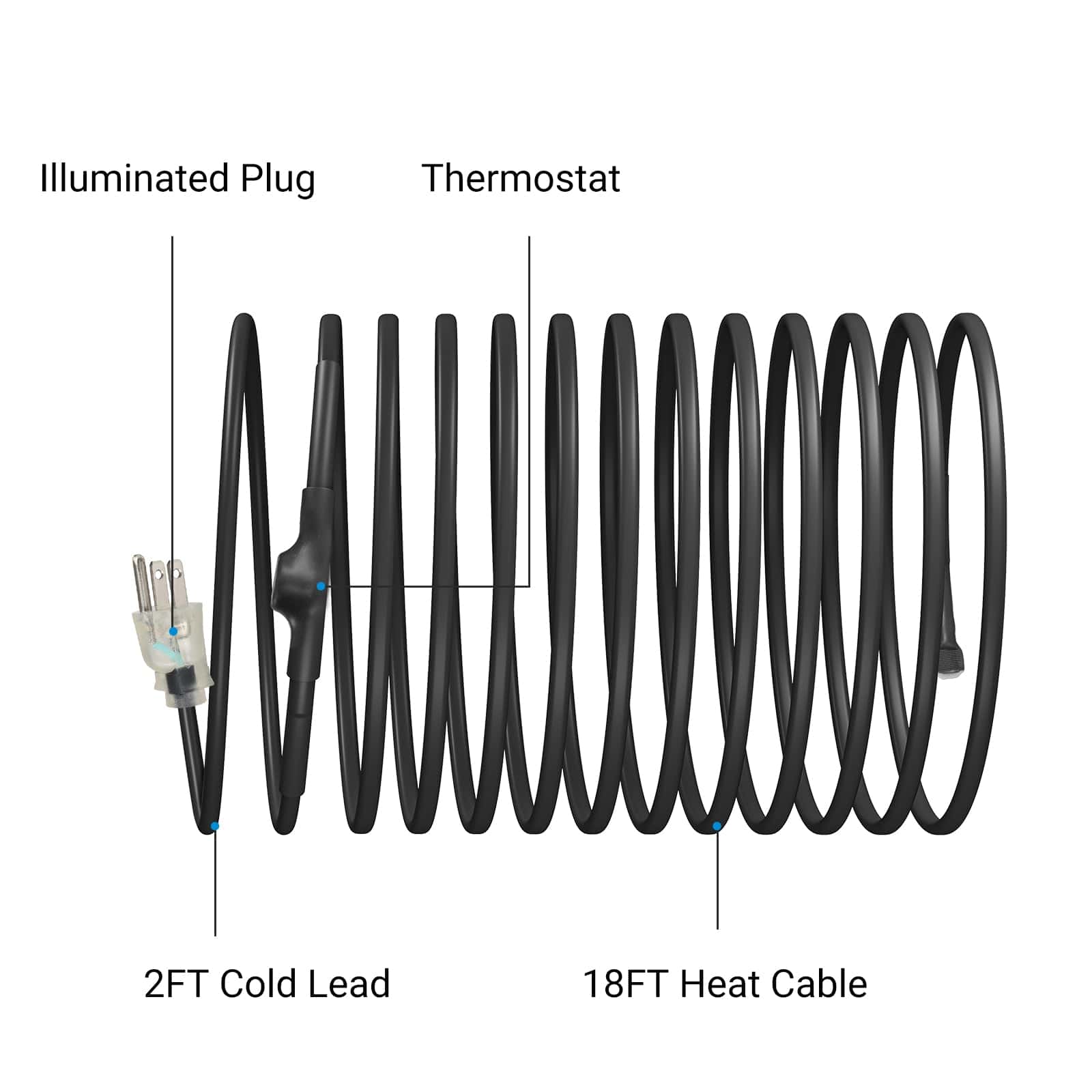 DEWENWILS 18ft Heat Cable for Pipe Freeze Protection, Snow De-Icing Cable with Build in Thermostat-HPHC18A