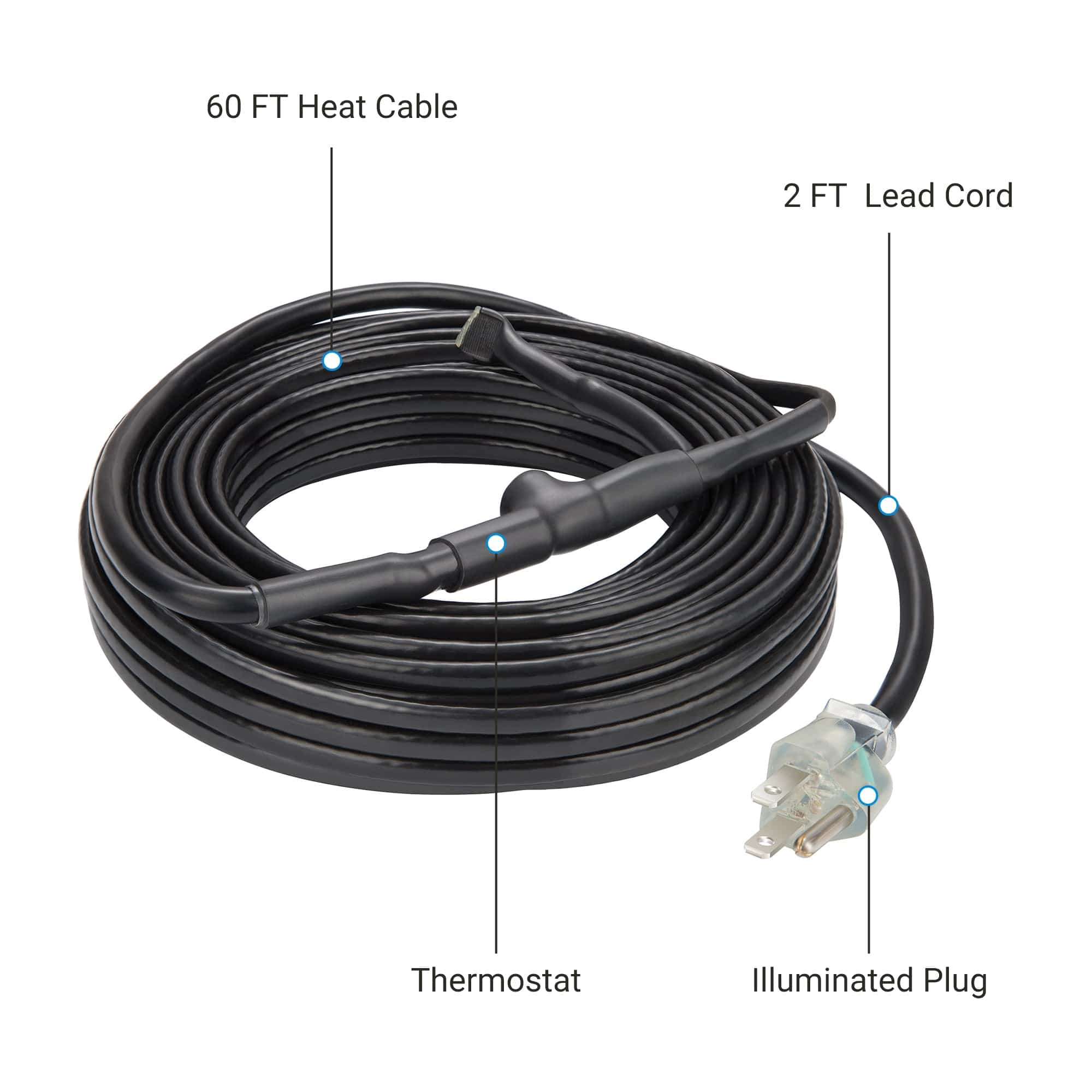 DEWENWILS 60FT Heat Cable for Pipe Freeze Protection, Snow De-Icing Cable with Build in Thermostat-HPHC60A