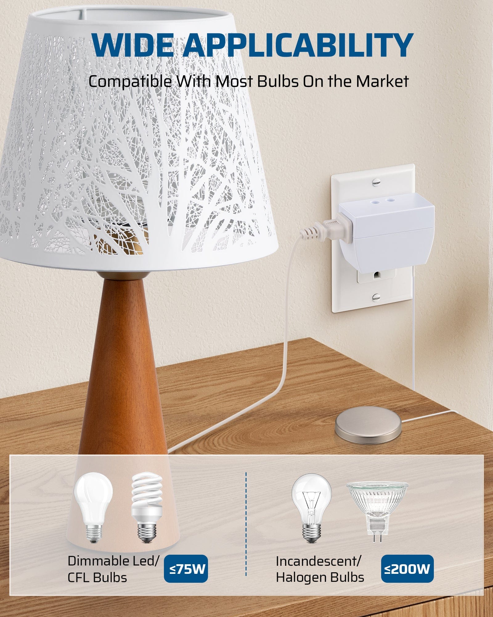 DEWENWILS Touch Dimmer Switch, Touch Pad Control with 3 Levels of Dimming, Dimmable LED/CFL Lights, and Incandescent Bulbs, 8ft Extension Cord (2 Pack)-F2HPID01E