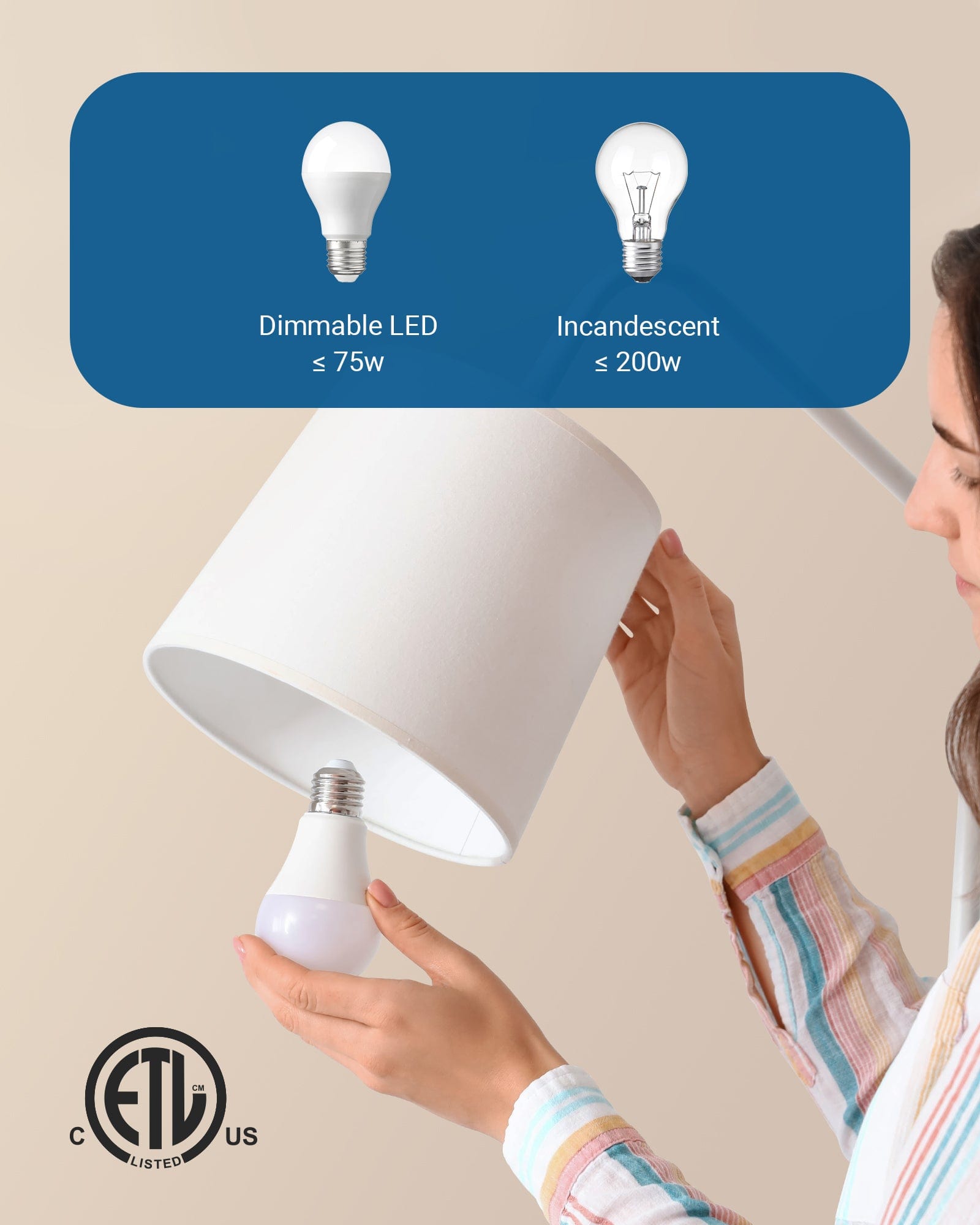 Dimmer switch: Supports dimmable LED up to 75W and incandescent bulbs up to 200W