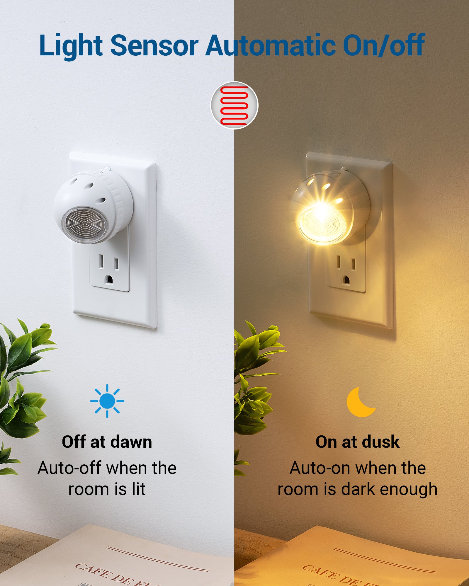 DEWENWILS 6-Pack LED Night Light Plug in,Nightlight Dusk to Dawn Auto On and Off, 360° Rotating Shade Nightlights, Warm White-WHPSL03R8