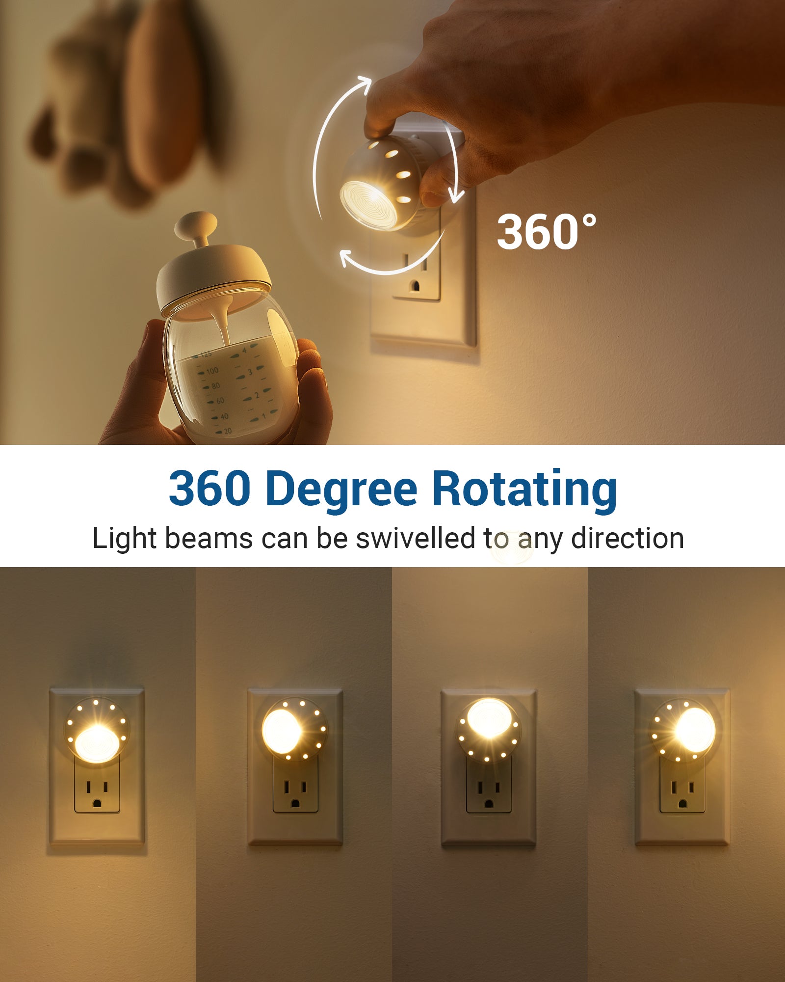 DEWENWILS 6-Pack LED Night Light Plug in,Nightlight Dusk to Dawn Auto On and Off, 360° Rotating Shade Nightlights, Warm White-WHPSL03R8