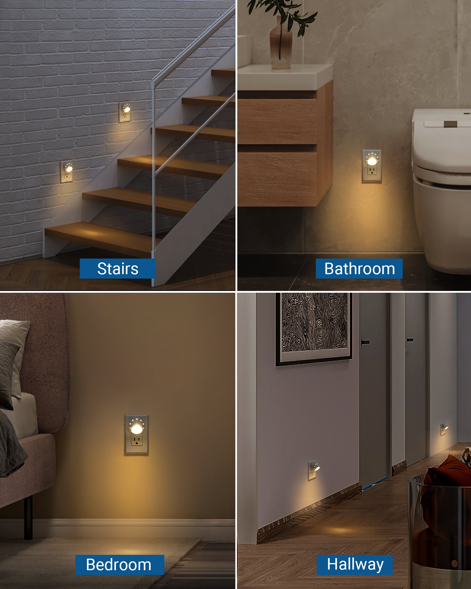 DEWENWILS 6-Pack LED Night Light Plug in,Nightlight Dusk to Dawn Auto On and Off, 360° Rotating Shade Nightlights, Warm White-WHPSL03R8
