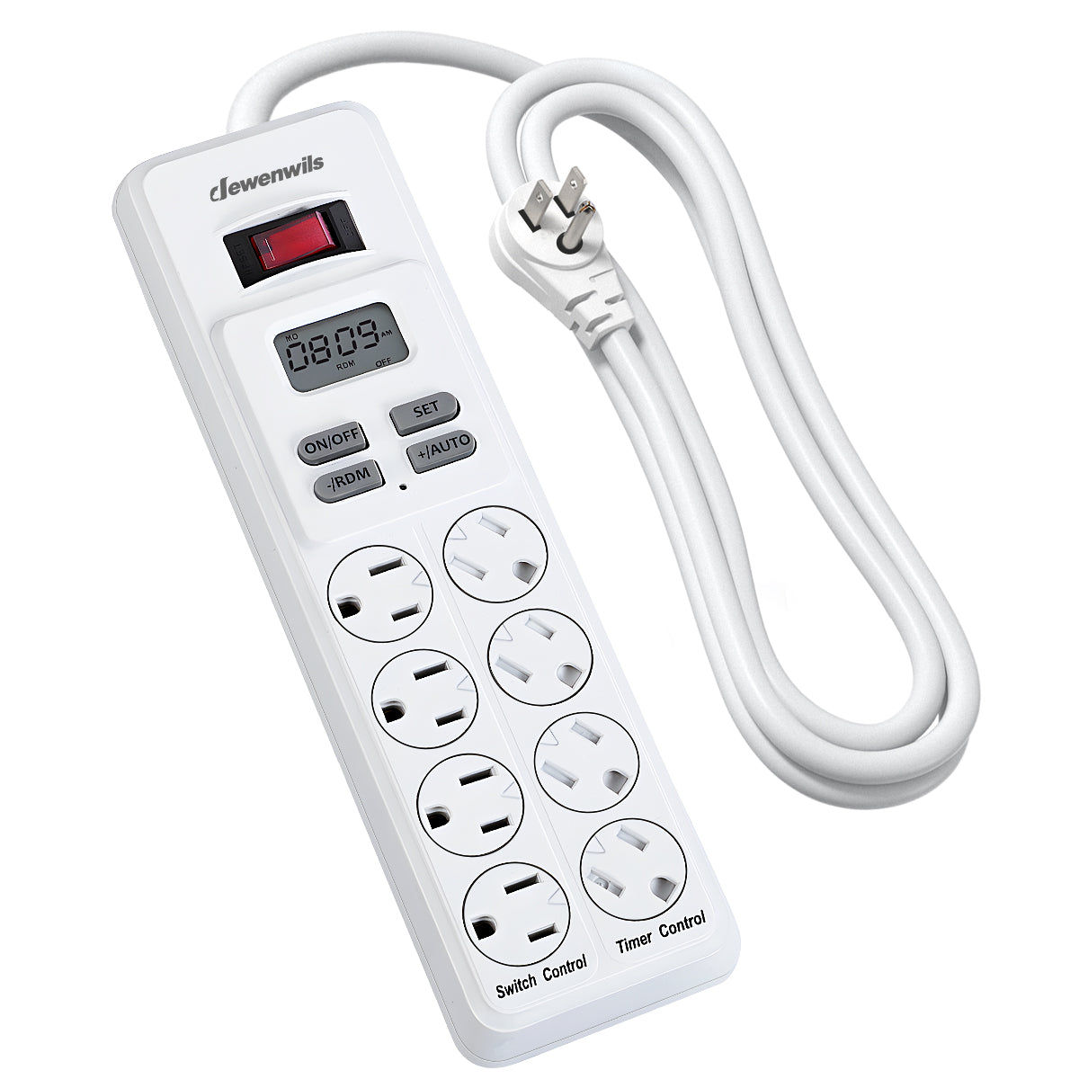 DEWENWILS 8-Outlet Power Strip with Timer (4 Timed/ 4 Always On), Digital Timer Outlet for Reptile Light, Turtle Grow Light Indoor Bearded Dragon Tank Accessory Aquarium, 6ft SJT Cord, 15A-HPST16D