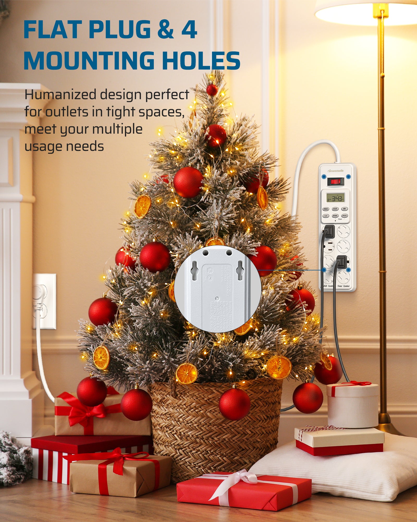 DEWENWILS 8 Outlet Power Strip with Timer (4 Timed/4 Always On), Indoor Digital Timer Outlet for Reptile Light, Turtle Grow Light, Bearded Dragon Tank, Aquarium, 6ft Flat Plug Cord, 15A-HPST16E