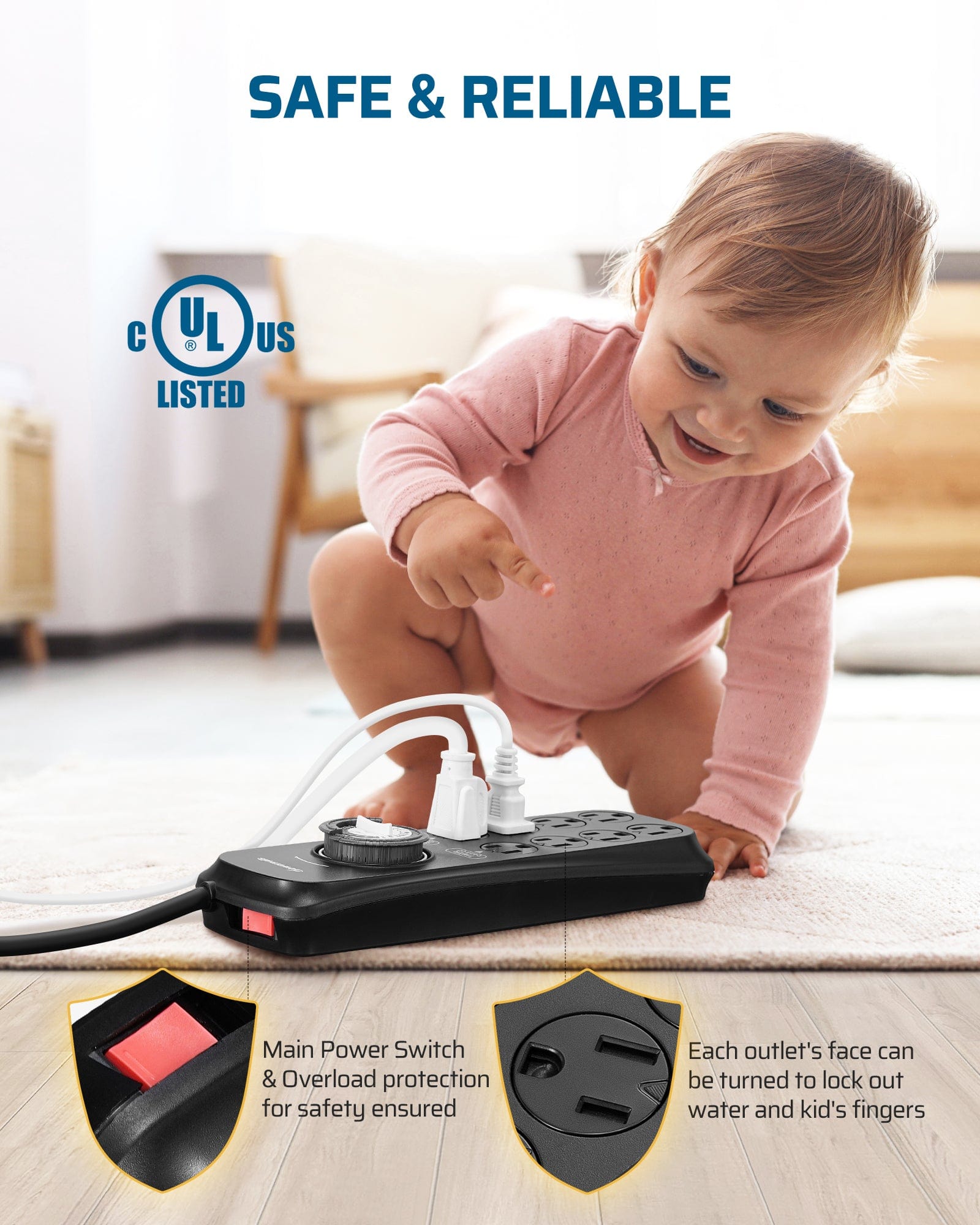 DEWENWILS Mechanical Timer Power Strip with 8 Outlets, 6FT Power Cord & Flat Plug, Overload Protection Mechanical Timer, Outlet Timer Indoor for Tanks, Aquarium, Grow Lights, Reptile Light-HPST16N