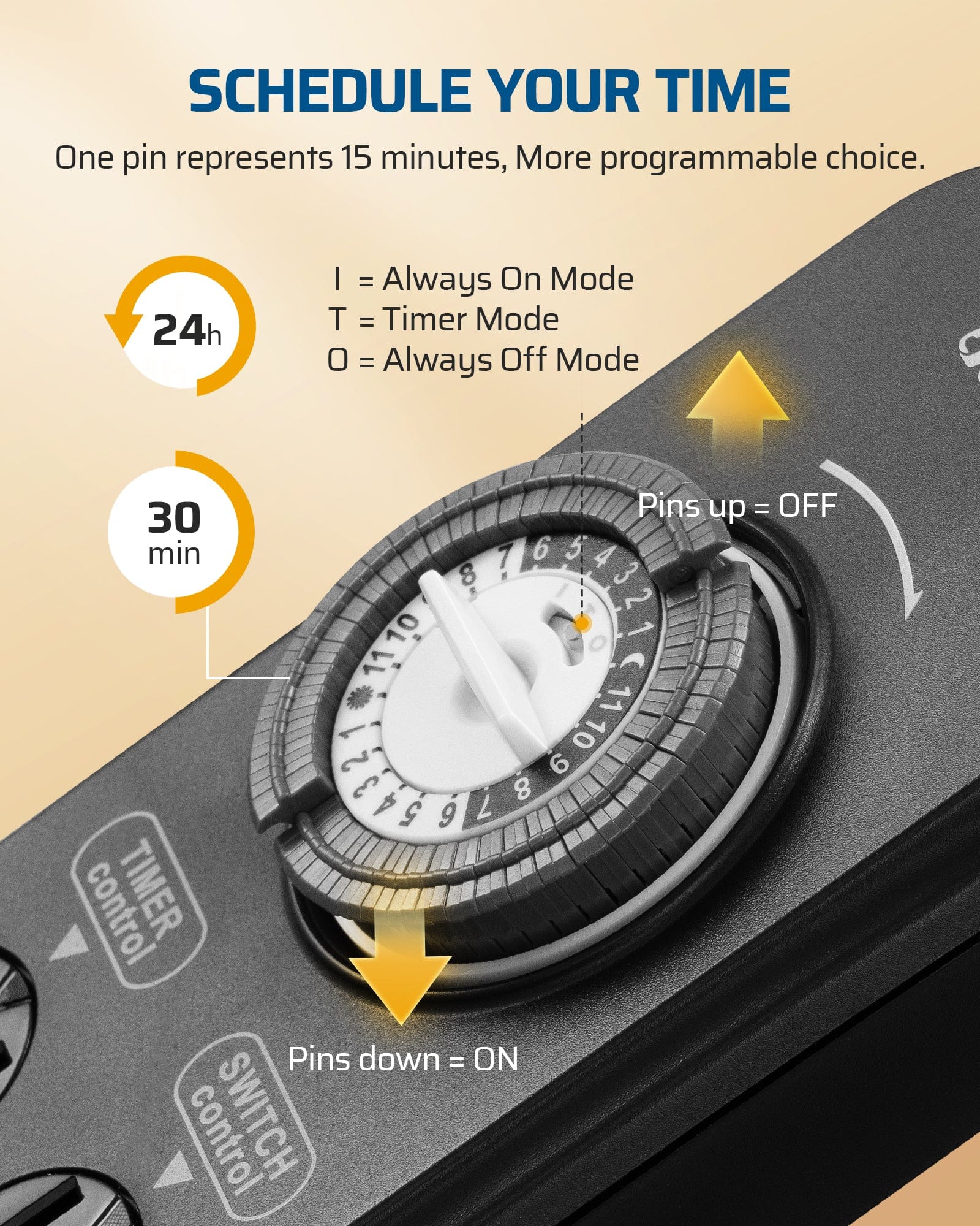 DEWENWILS Mechanical Timer Power Strip with 8 Outlets, 6FT Power Cord & Flat Plug, Overload Protection Mechanical Timer, Outlet Timer Indoor for Tanks, Aquarium, Grow Lights, Reptile Light-HPST16N