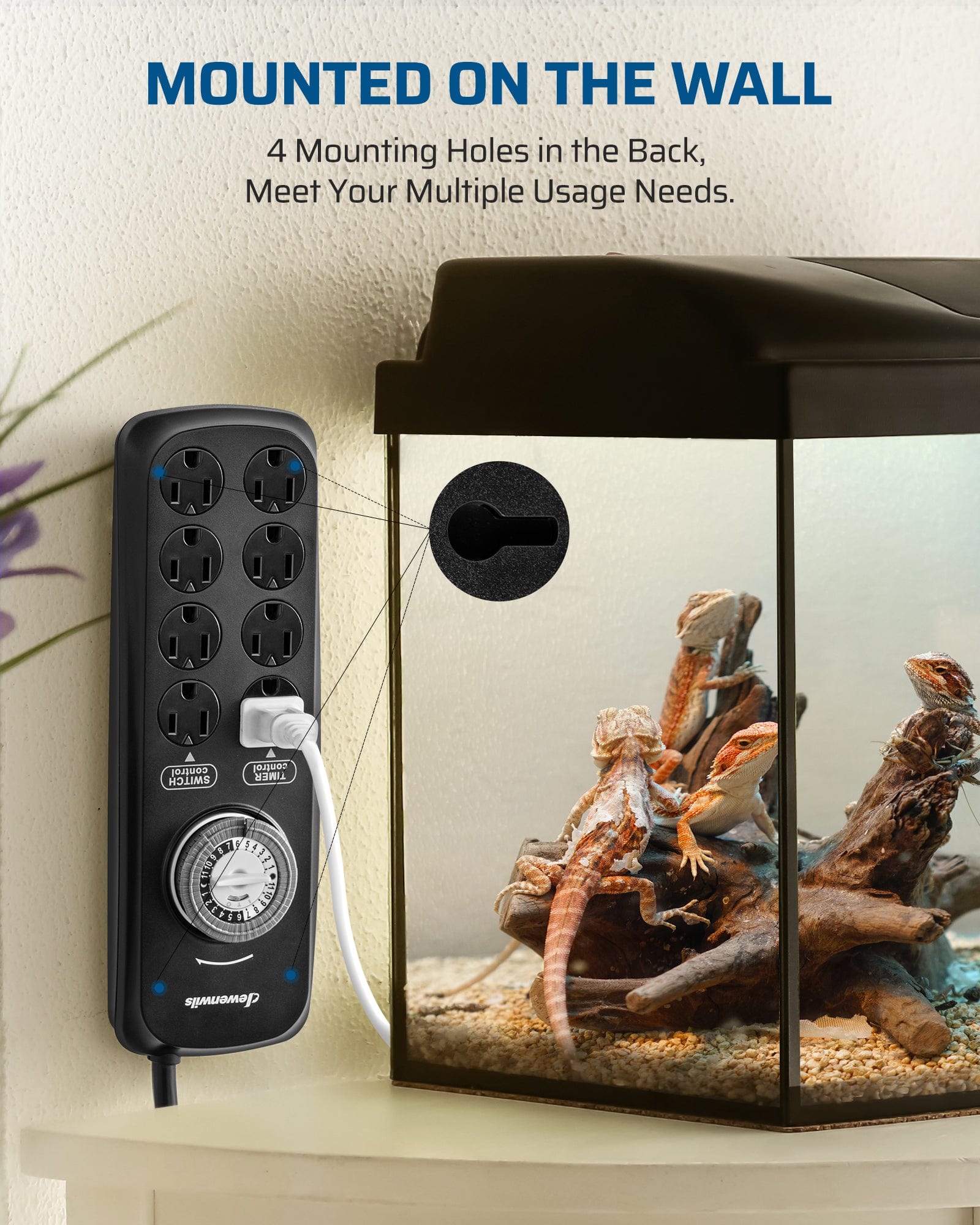 DEWENWILS Mechanical Timer Power Strip with 8 Outlets, 6FT Power Cord & Flat Plug, Overload Protection Mechanical Timer, Outlet Timer Indoor for Tanks, Aquarium, Grow Lights, Reptile Light-HPST16N