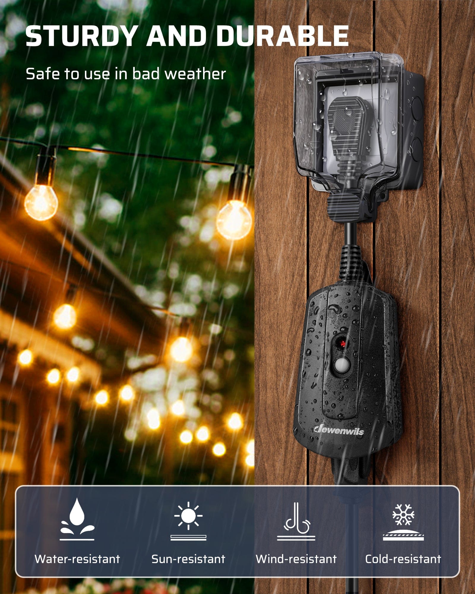 DEWENWILS Waterproof 100ft Wireless Remote Control Outlet kit  (1 Remote + 3 Outlets)--SHRIO13B1