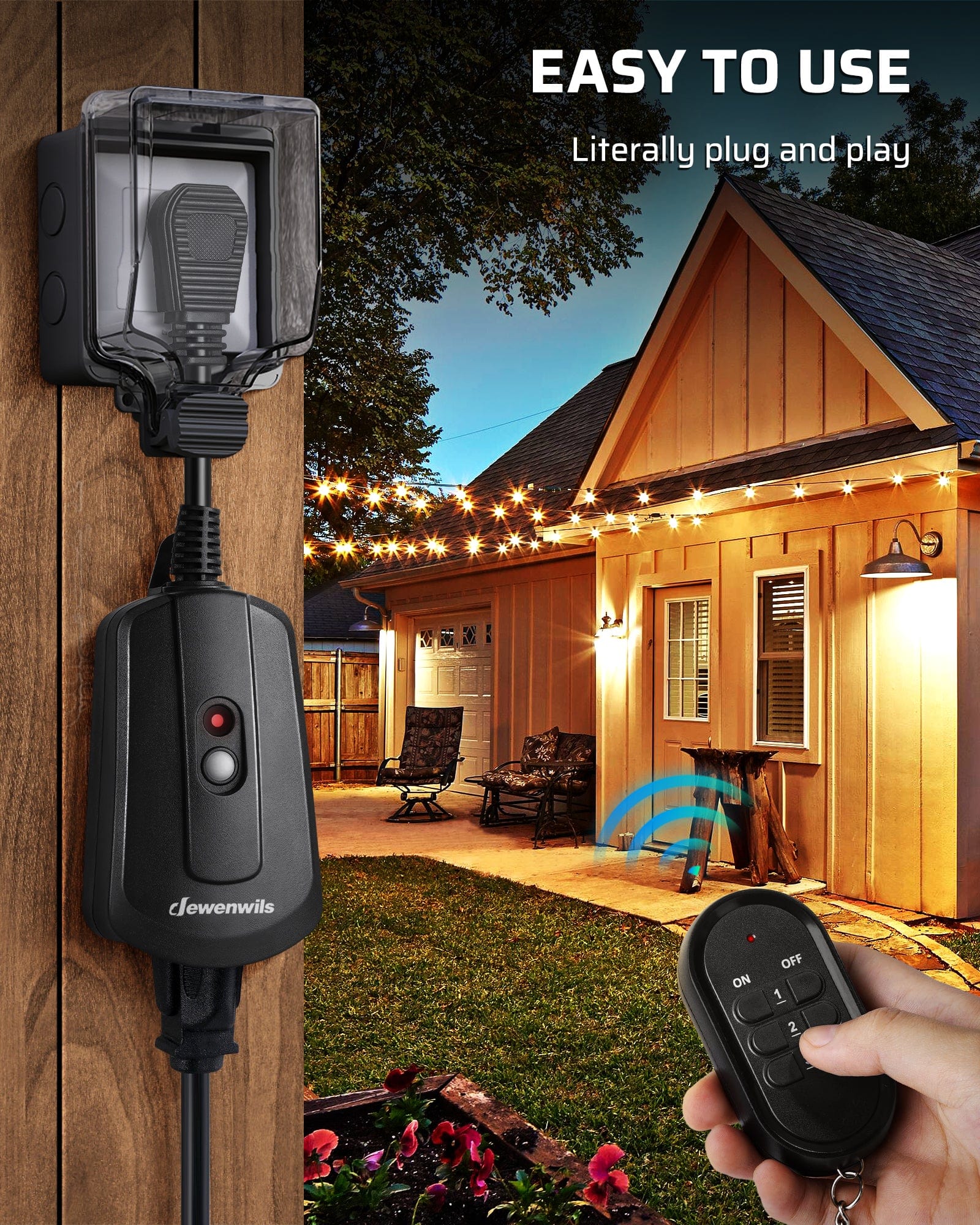 DEWENWILS Waterproof 100ft Wireless Remote Control Outlet kit  (1 Remote + 3 Outlets)--SHRIO13B1