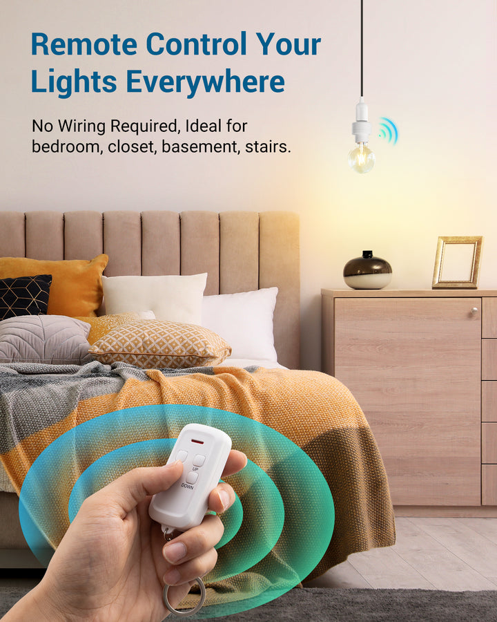 DEWENWILS Remote Control Light Socket,Wireless Light Switch Kit,E26/E27 Bulb Base,White, Size: 80 in