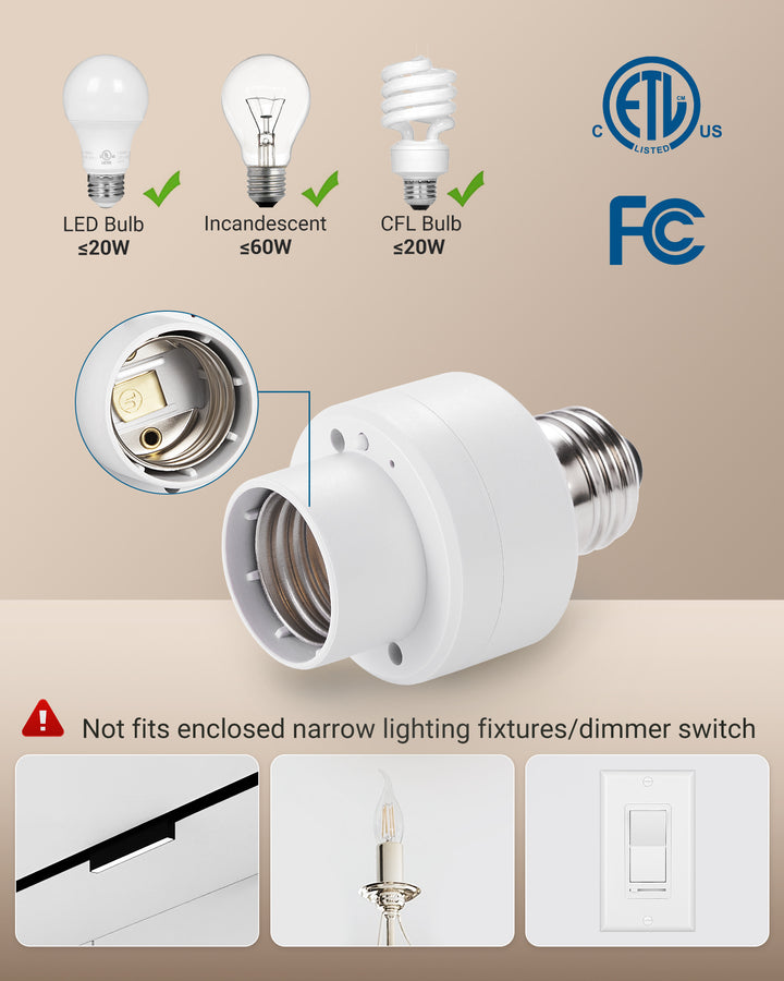DEWENWILS Remote Control Light Bulb Socket Wireless Wall Light Switch E26  E27
