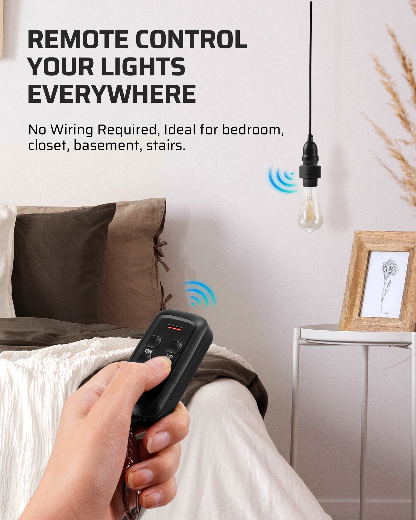 DEWENWILS Remote Control Light Socket with Dimmer, Wireless Light Switch, Wireless Light Bulbs Socket Switch, E26 E27 Base, 100FT Range, No Wiring, for Closet, Garage, Basement, Black-HRLD11B1