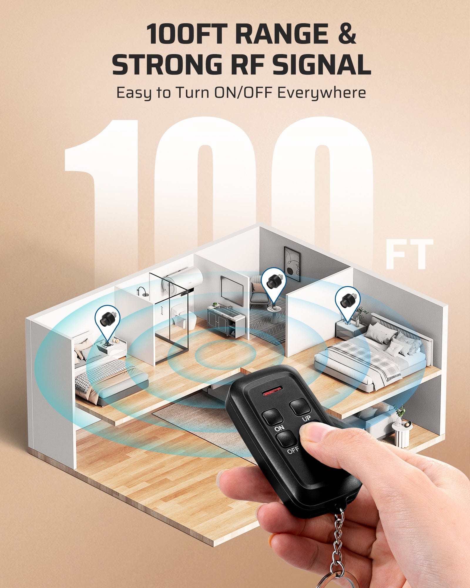 DEWENWILS Remote Control Light Socket with Dimmer, Wireless Light Switch, Wireless Light Bulbs Socket Switch, E26 E27 Base, 100FT Range, No Wiring, for Closet, Garage, Basement, Black-HRLD11B1
