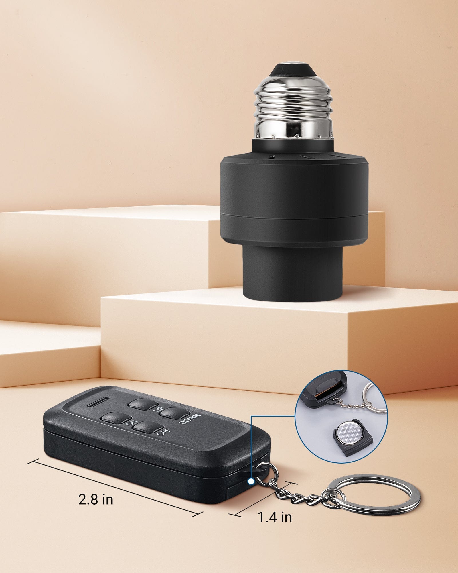 DEWENWILS Remote Control Light Socket with Dimmer, Wireless Light Switch, Wireless Light Bulbs Socket Switch, E26 E27 Base, 100FT Range, No Wiring, for Closet, Garage, Basement, Black-HRLD11B1