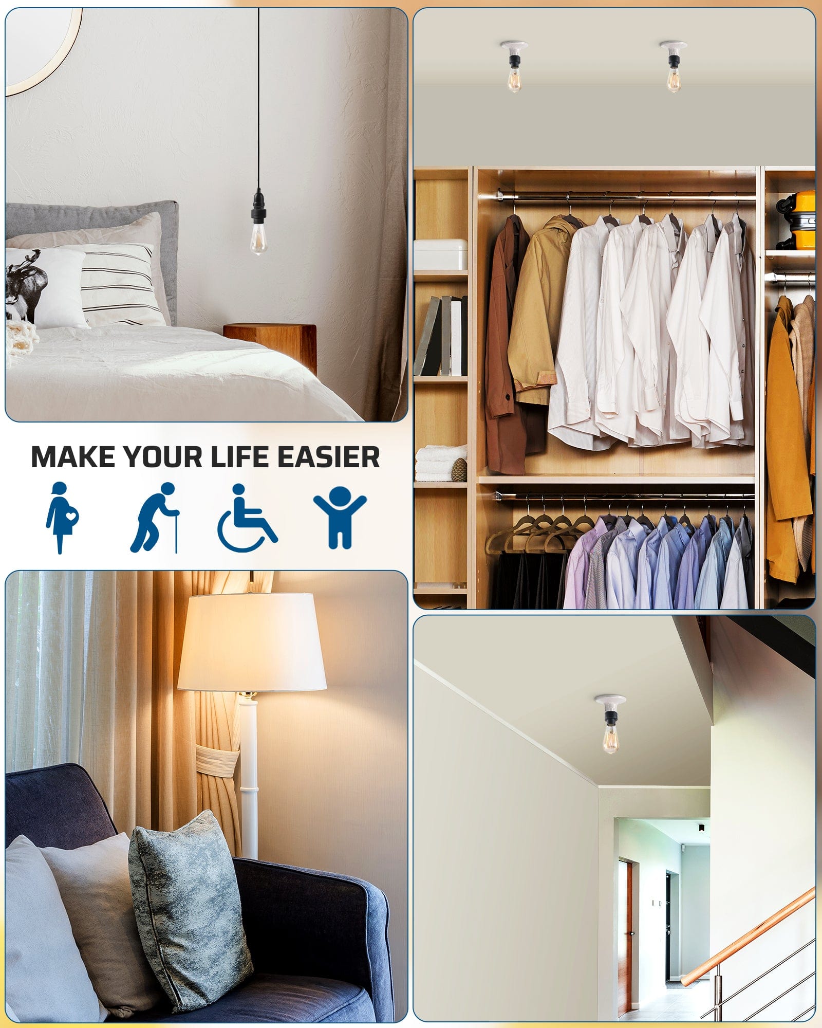 DEWENWILS Remote Control Light Socket with Dimmer, Wireless Light Switch, Wireless Light Bulbs Socket Switch, E26 E27 Base, 100FT Range, No Wiring, for Closet, Garage, Basement, Black-HRLD11B1