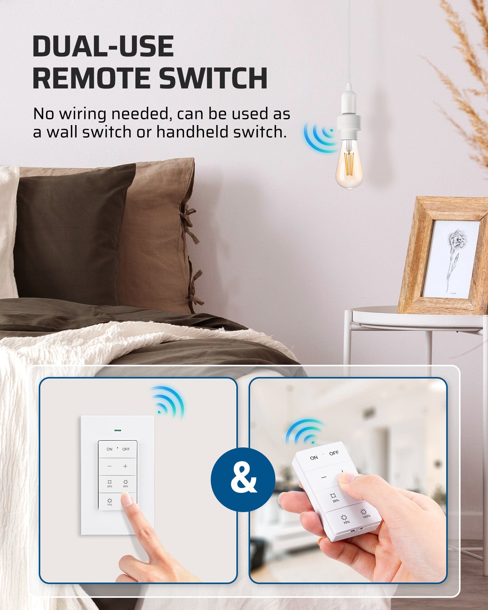 DEWENWILS Remote Control Light Socket with Dimmer, Wall Mounted Wireless Light Switch with 100FT Range & E26/E27 Socket, Wireless Light Bulbs Socket Switch for Closet, Garage, Basement-HRLD11C1