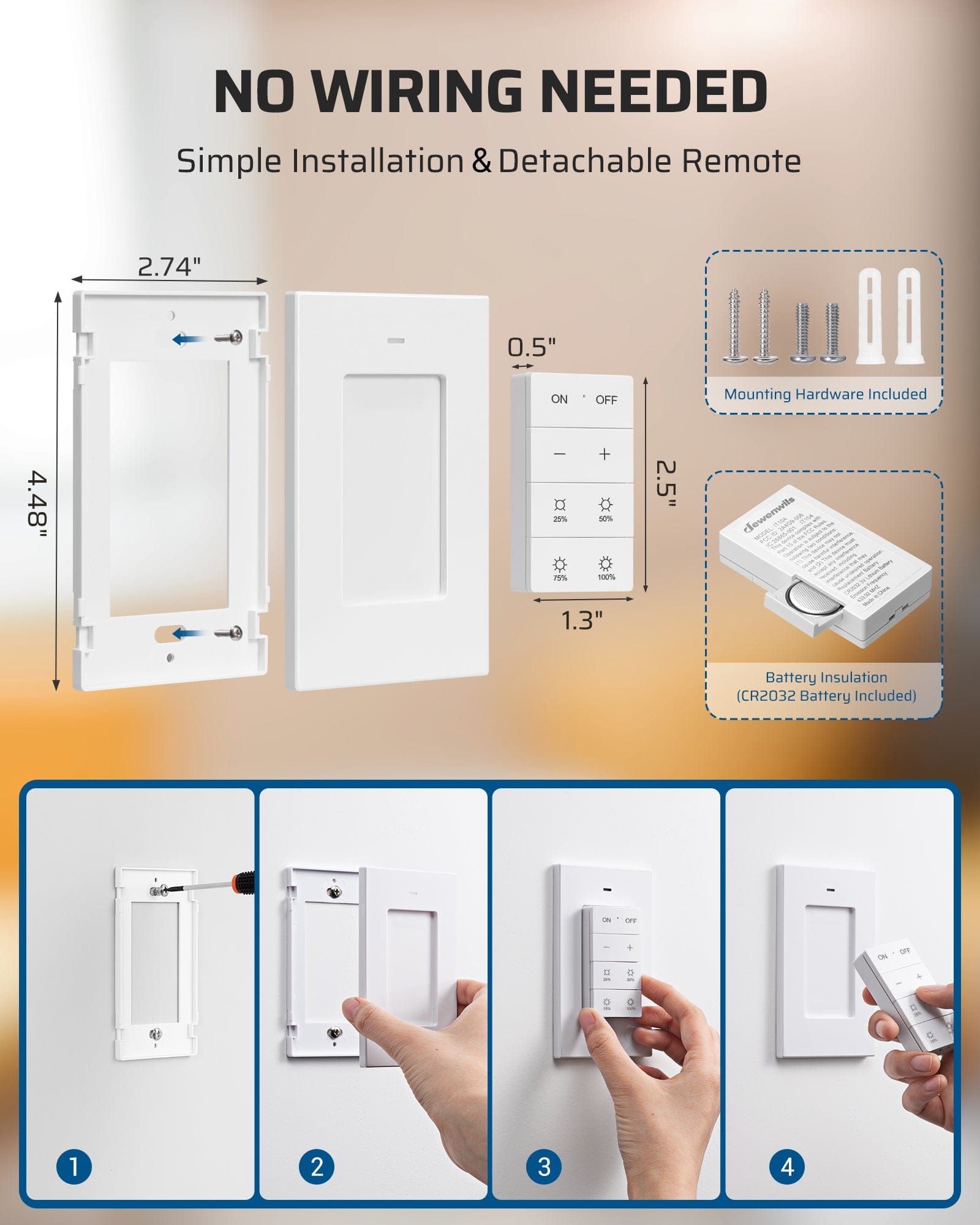 DEWENWILS Remote Control Light Socket with Dimmer, Wall Mounted Wireless Light Switch with 100FT Range & E26/E27 Socket, Wireless Light Bulbs Socket Switch for Closet, Garage, Basement-HRLD11C1