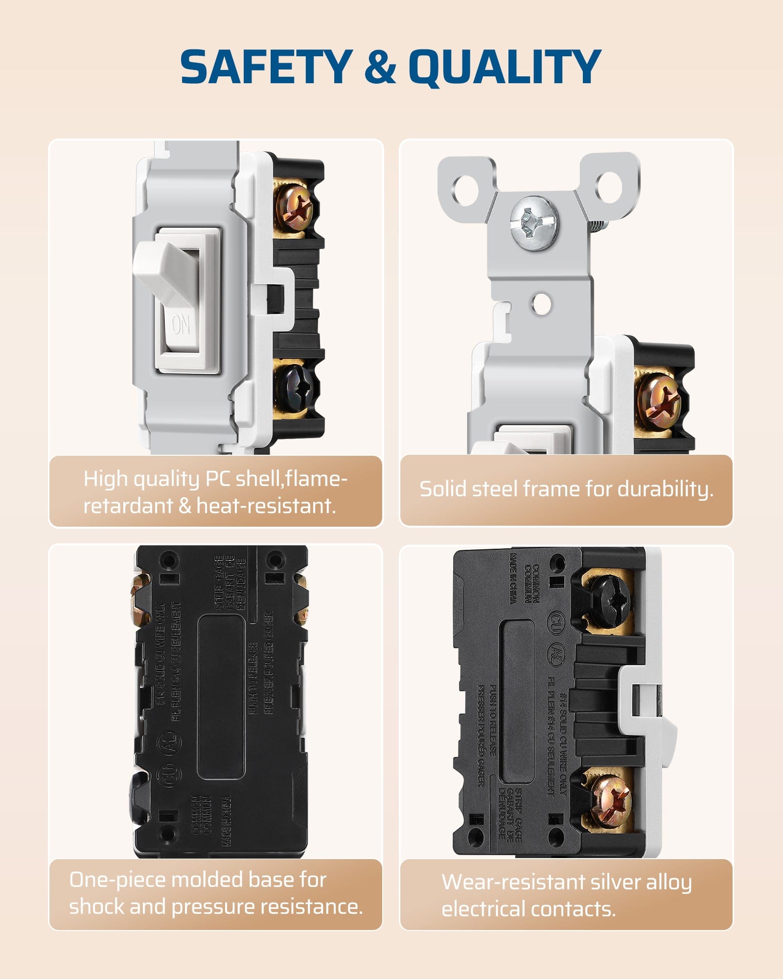 DEWENWILS 3 Way Toggle Light Switch, 120VAC 15A (10 Pack)-HRLS10B