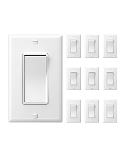 DEWENWILS 3 Way Decorator Light Switch with Wall Plate, 120/277VAC 15A (10 Pack)-HRLS10J