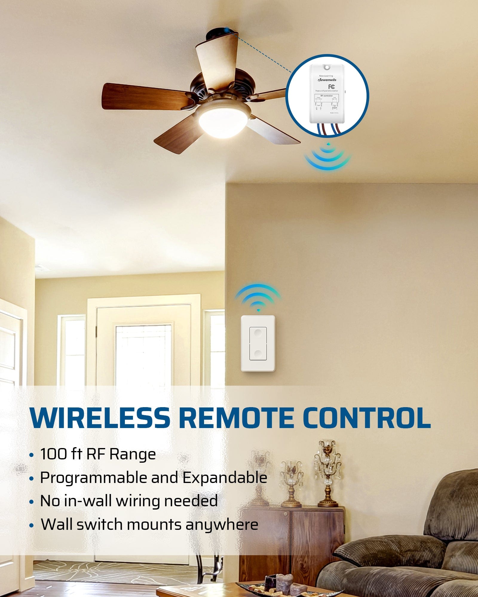 DEWENWILS Indoor 100ft Wireless Remote Control Light Switch and Receiver Kit--SHRLS11D
