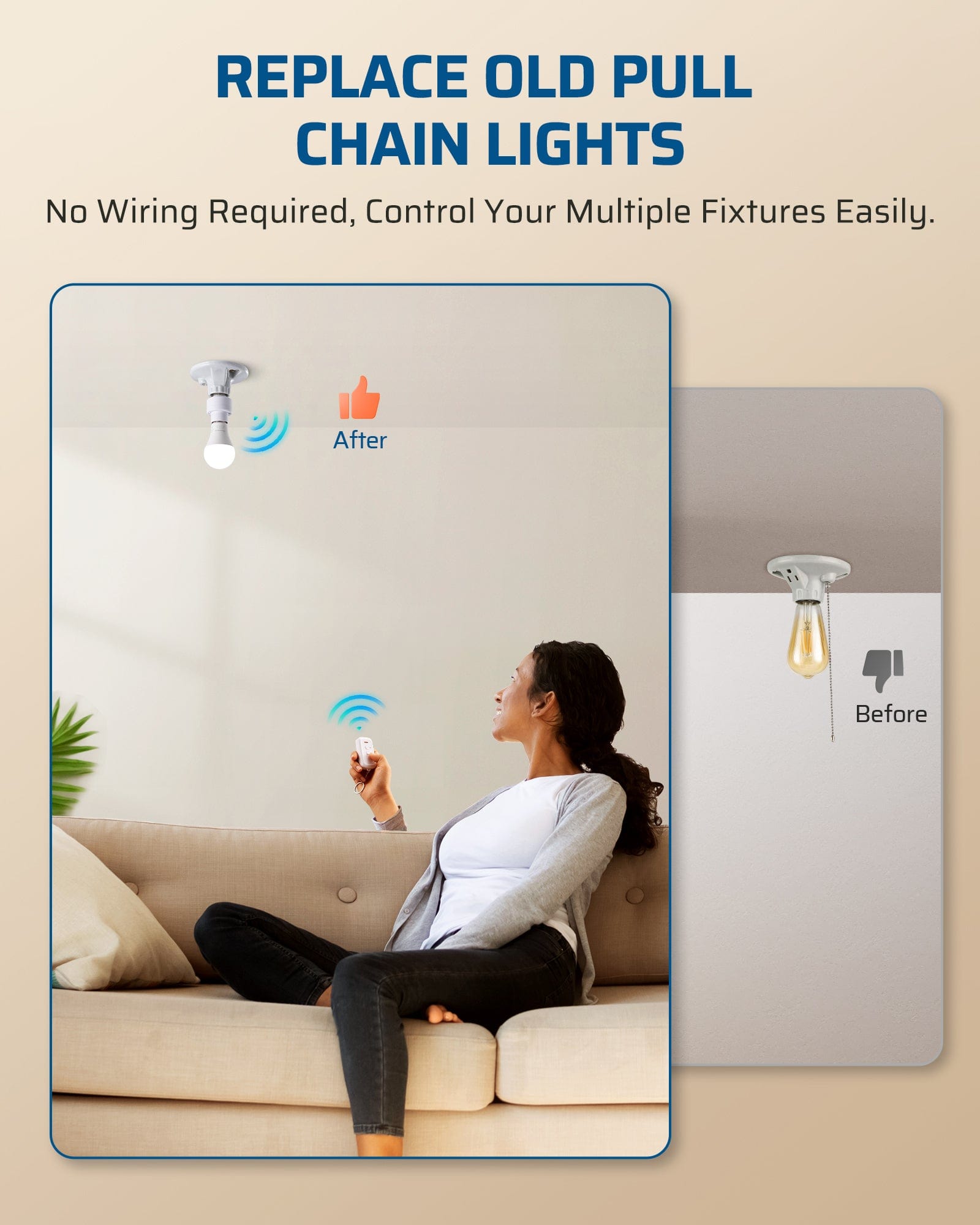DEWENWILS Remote Control Light Socket, Wireless Remote Control Lamp Bulb Socket with Switch for Pull Chain Light Fixtures, 100FT Range, No Wiring Needed, ETL Listed(Shorter Version)-SHRLS11J