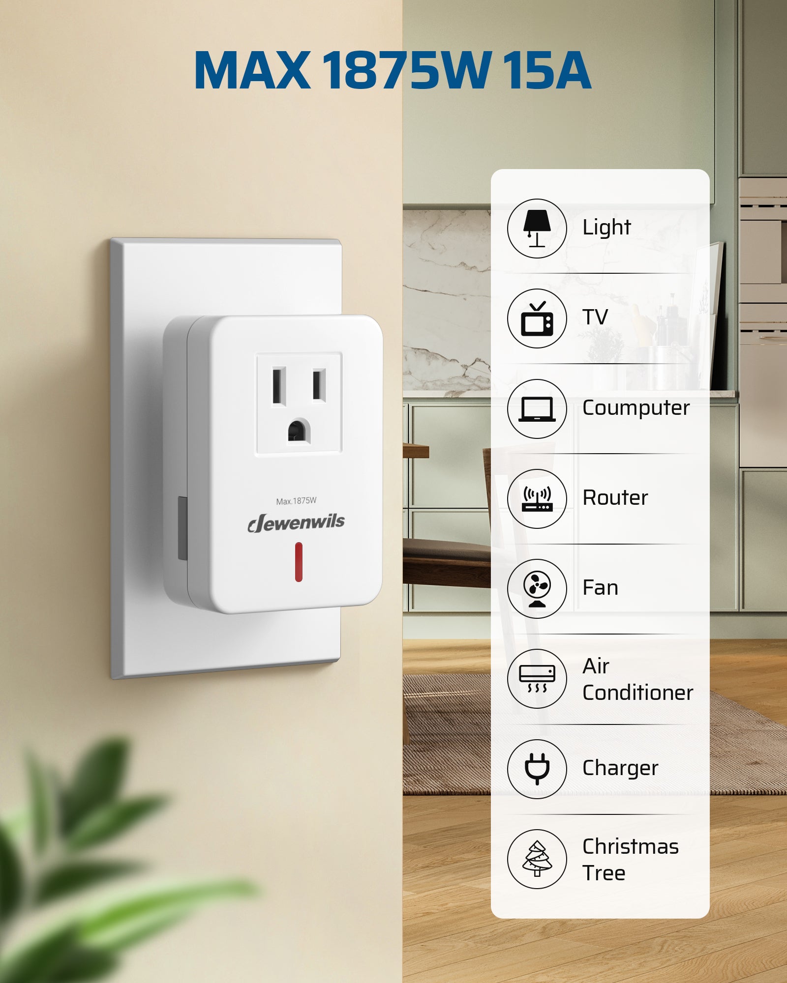 DEWENWILS Wireless Light Switch, 100 FT RF Signal, Remote Control Outlet Switch with Magnetic Base, Compact & Expandable, 15A/1875W Wireless Remote Switch for Indoor Lighting, Fan, Charger-HRLS11P