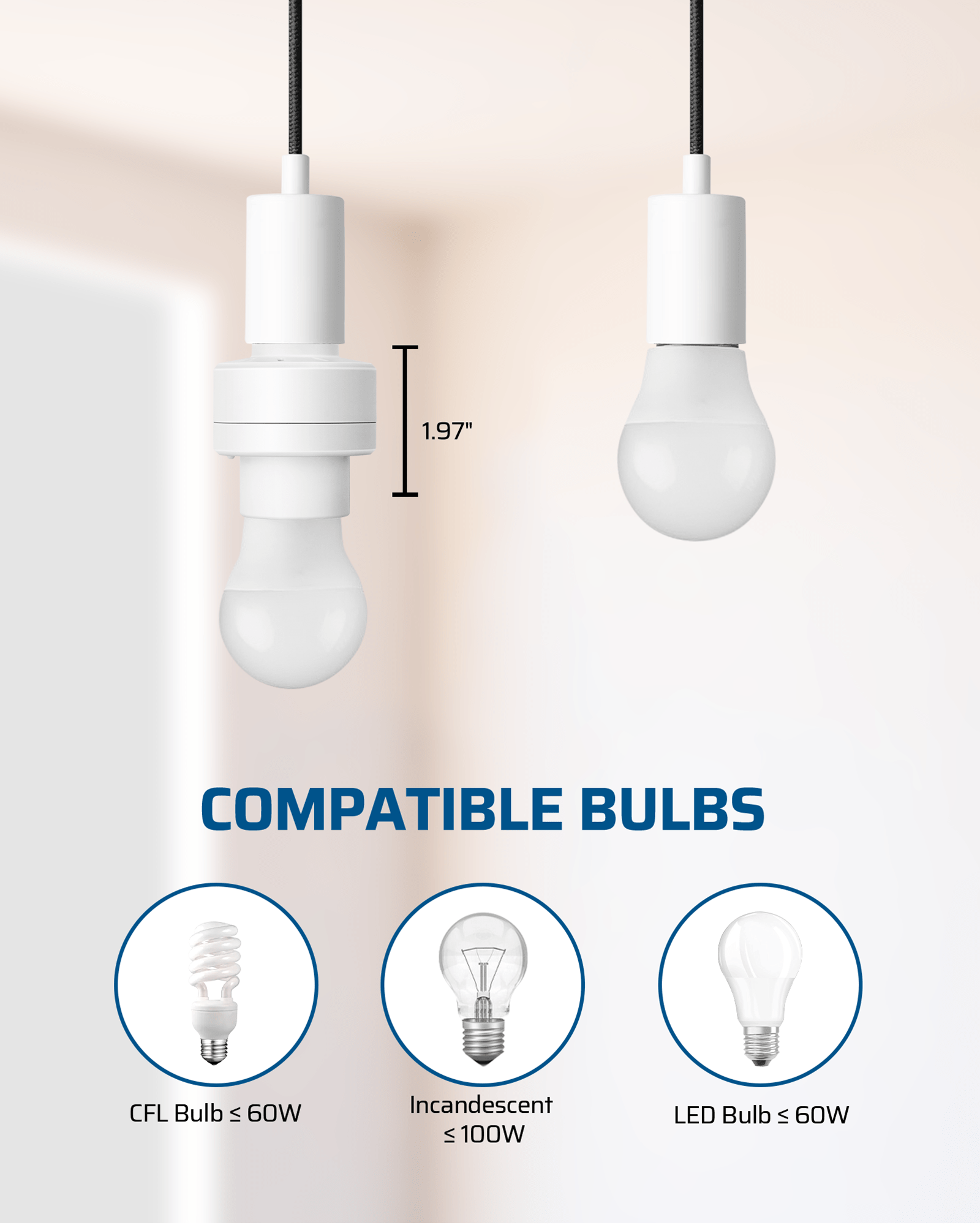 DEWENWILS Remote Control Light Socket, Wireless Light Switch for Pull Chain Light Lamp Fixtures, 100FT Range, No Wiring Needed, ETL Listed(1 Wall Mounted Controller+1 Bulb Base, Shorter Version)-SHRLS11S