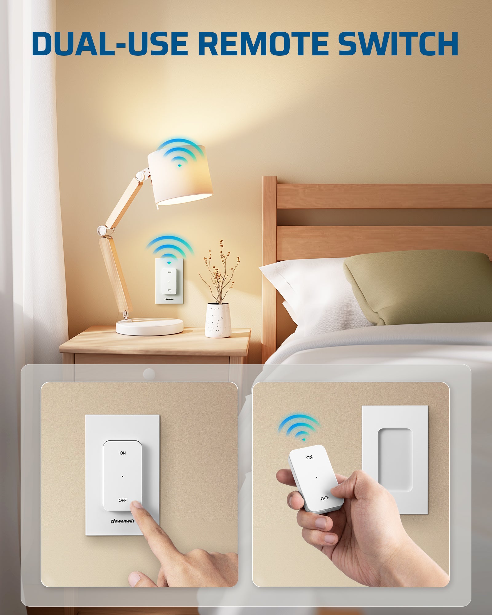 DEWENWILS Remote Control Light Socket, Remote Control Light Bulbs, Wireless Light Socket for Pull Chain Light Fixture, E26 Bulb Base with Wall Mounted Wireless Controller, No Wiring-HRLS11U