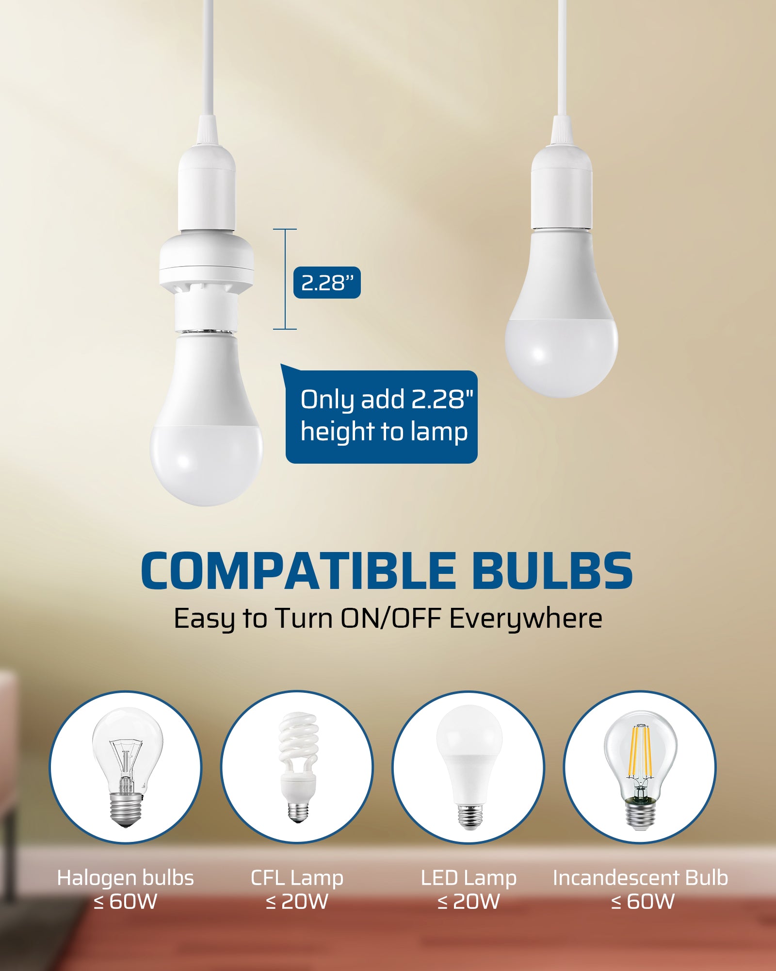 DEWENWILS Remote Control Light Socket, Remote Control Light Bulbs, Wireless Light Socket for Pull Chain Light Fixture, E26 Bulb Base with Wall Mounted Wireless Controller, No Wiring-HRLS11U