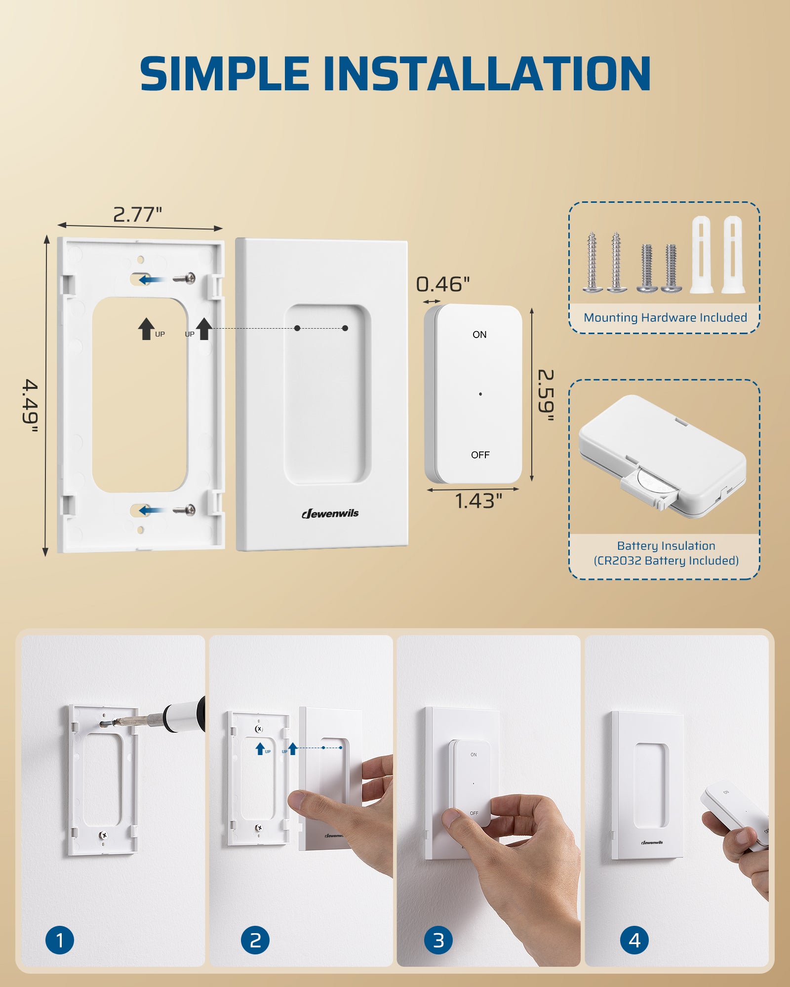 DEWENWILS Remote Control Light Socket, Remote Control Light Bulbs, Wireless Light Socket for Pull Chain Light Fixture, E26 Bulb Base with Wall Mounted Wireless Controller, No Wiring-HRLS11U