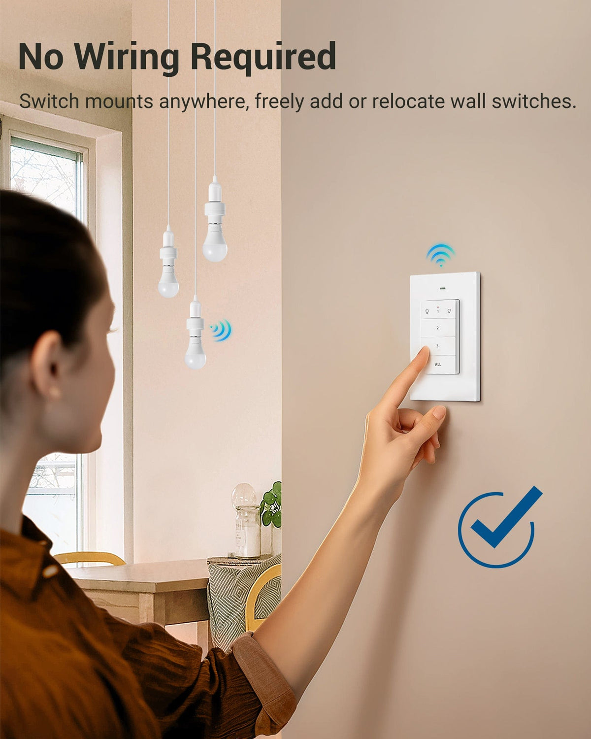 Remote Control Light Socket: no wiring required, switch mounts anywhere, allowing you to freely add or relocate wall switches for convenient light control