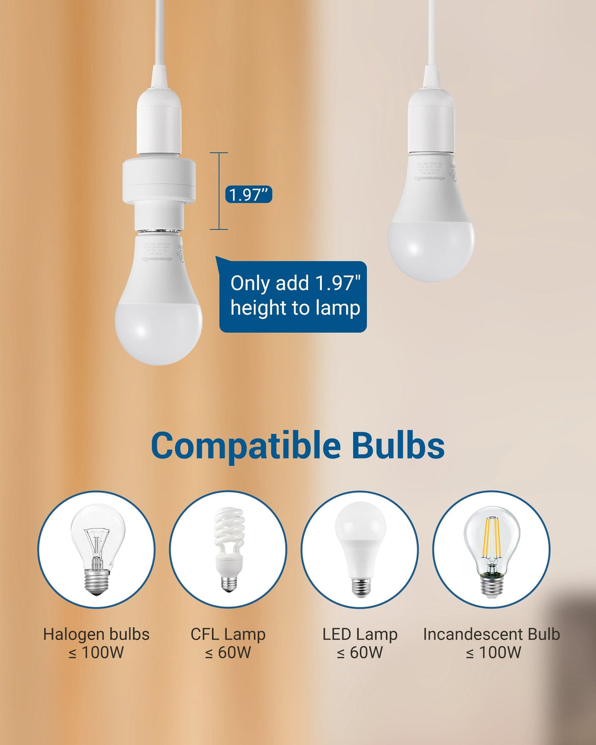 Remote Control Light Socket: compatible with halogen ≤100W, CFL ≤60W, LED ≤60W, and incandescent ≤100W for flexible and reliable lighting options