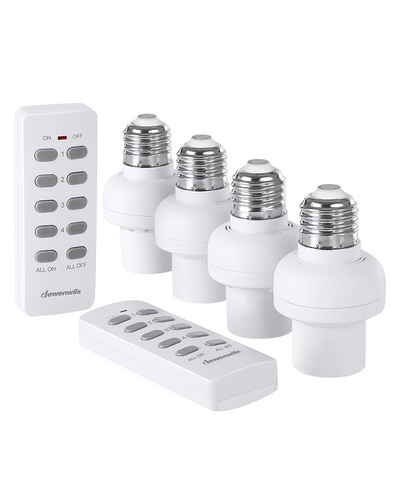 DEWENWILS Remote Control Light Bulb Socket, Wireless Light Socket Switch Kit, Remote Light Socket E26/E27 Base for Pull Chain Light Fixture, No Wiring, (2 Remote+4 Socket)-HRLS24R