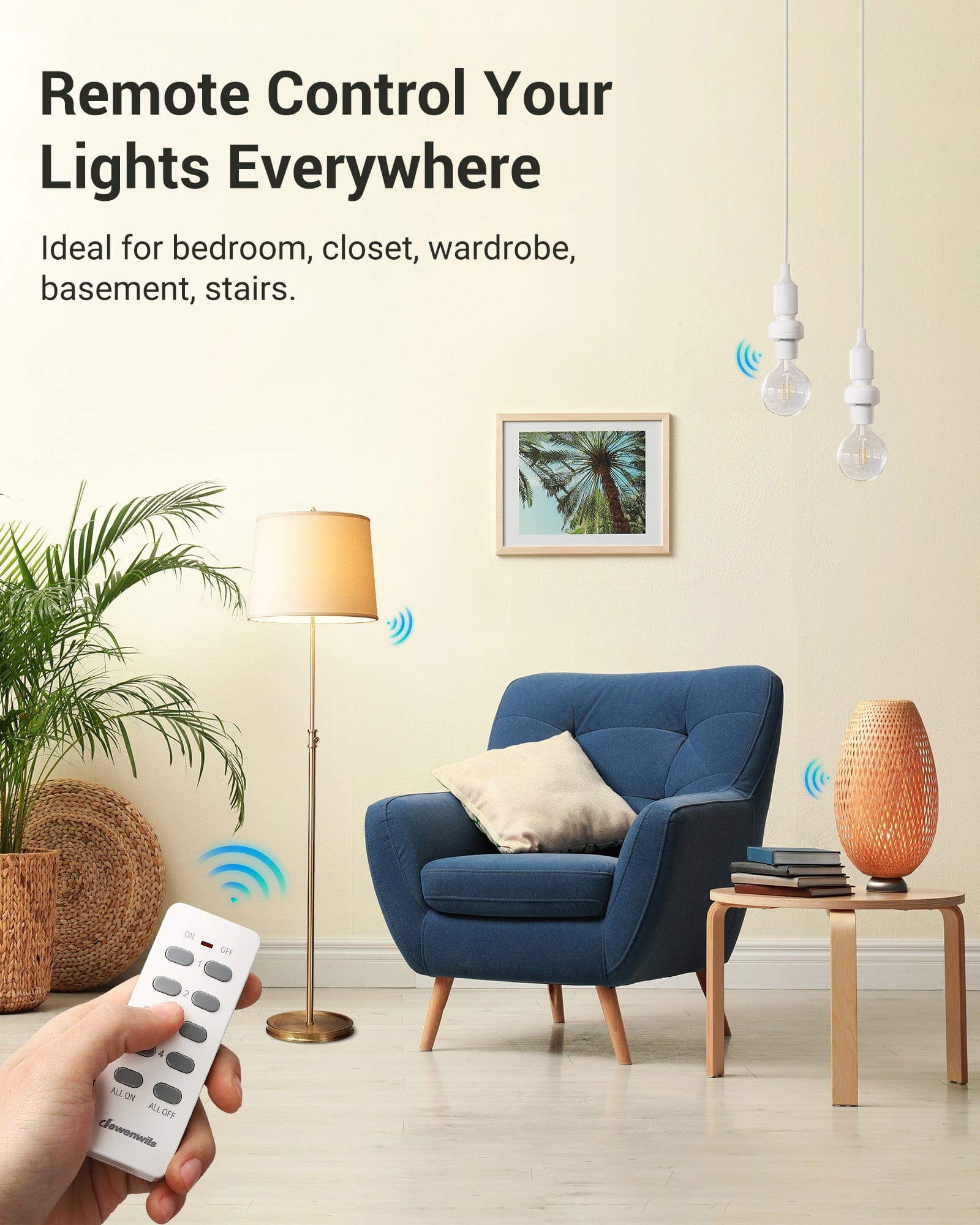 DEWENWILS Remote Control Light Bulb Socket, Wireless Light Socket Switch Kit, Remote Light Socket E26/E27 Base for Pull Chain Light Fixture, No Wiring, (2 Remote+4 Socket)-HRLS24R