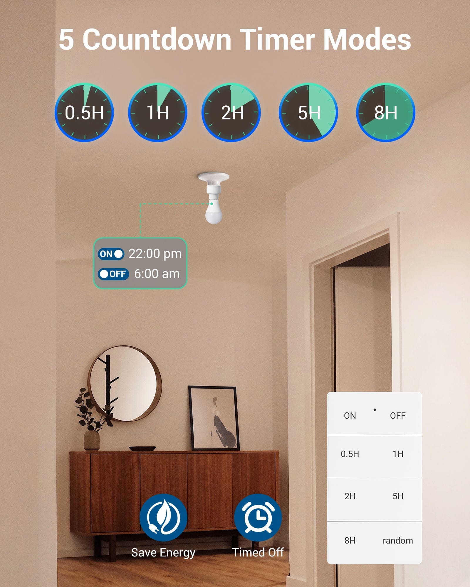 DEWENWILS Remote Control Light Socket with Timer, E26 E27, Wall Mounted, 100FT Range-HRLT11A