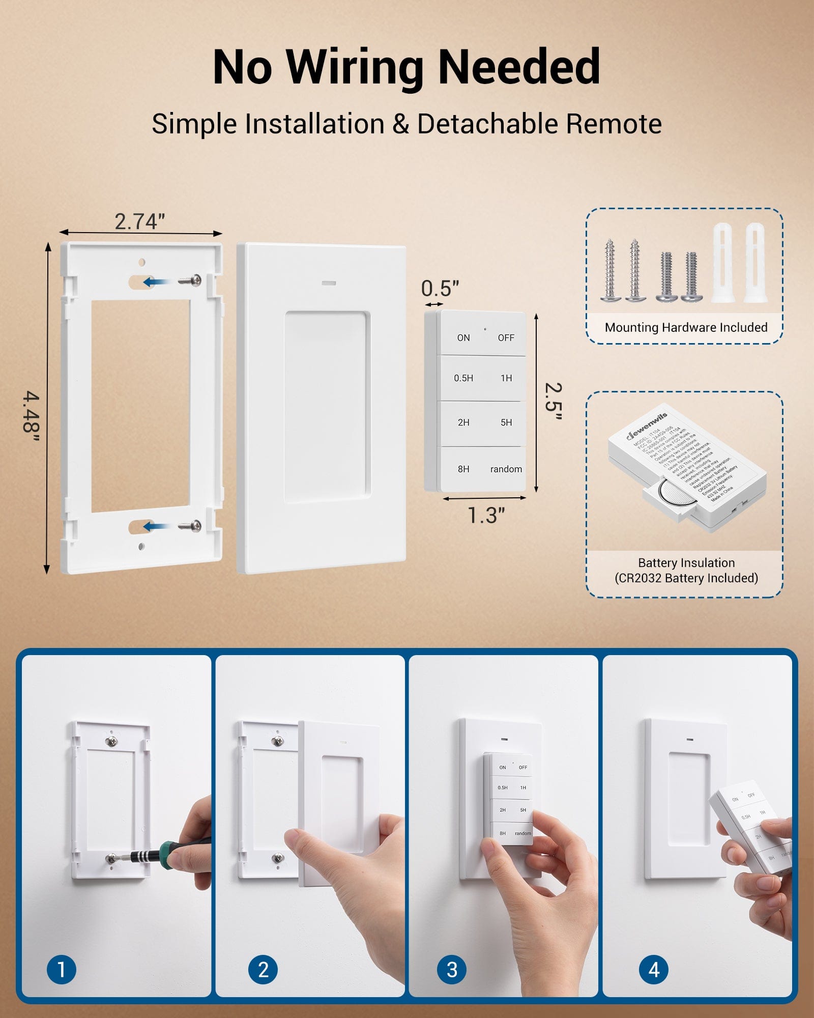 DEWENWILS Remote Control Light Socket with Timer, E26 E27, Wall Mounted, 100FT Range-HRLT11A