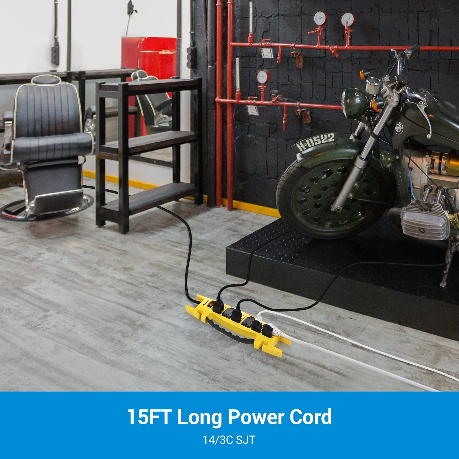 DEWENWILS 6-Outlet Heavy Duty Power Strip with 15FT Cord, Garage Power Strip with 15A Circuit Breaker, Industrial Power Strip, Wall Mountable & Cord Management, Safety Cover-HRPS02C