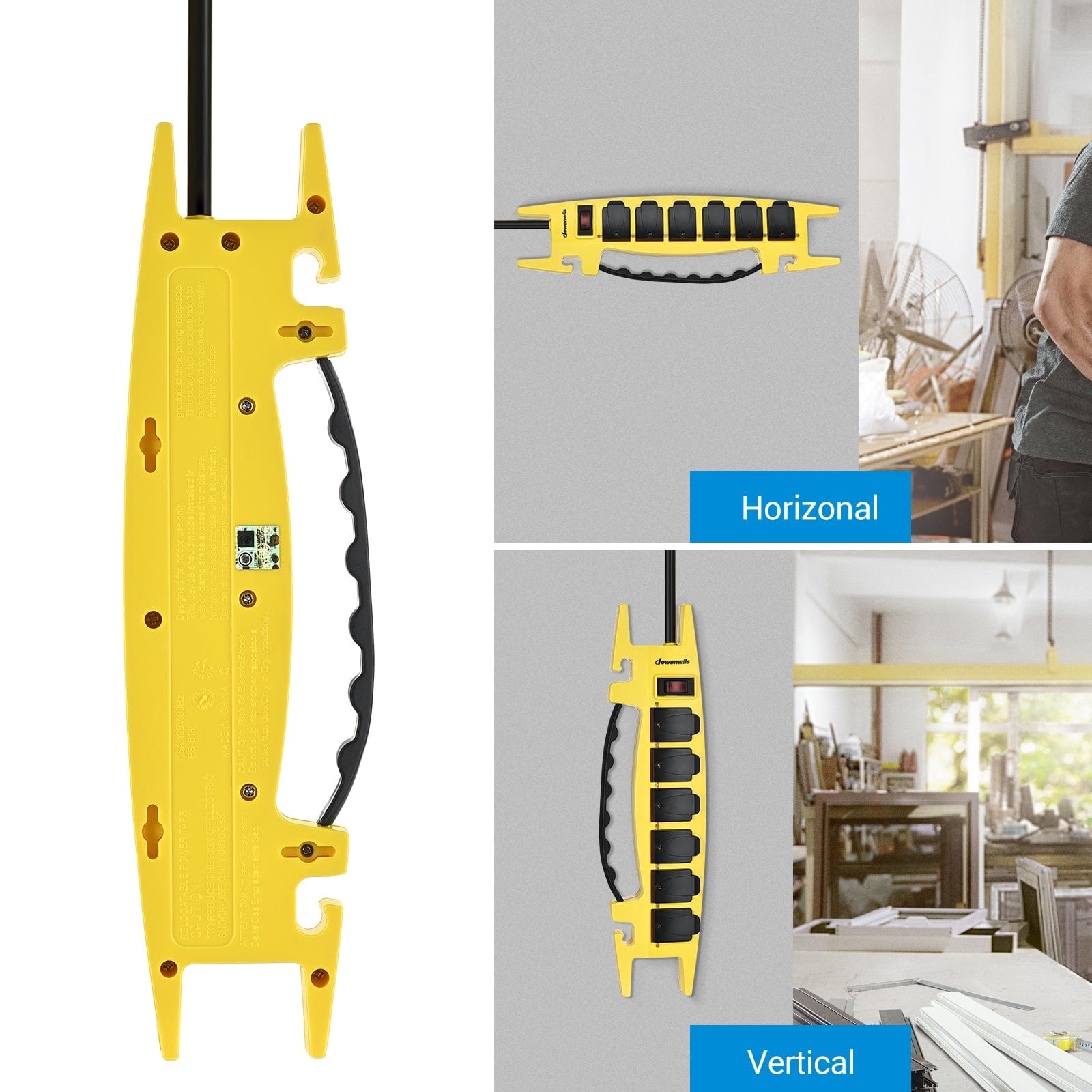 DEWENWILS 6-Outlet Heavy Duty Power Strip with 15FT Cord, Garage Power Strip with 15A Circuit Breaker, Industrial Power Strip, Wall Mountable & Cord Management, Safety Cover-HRPS02C